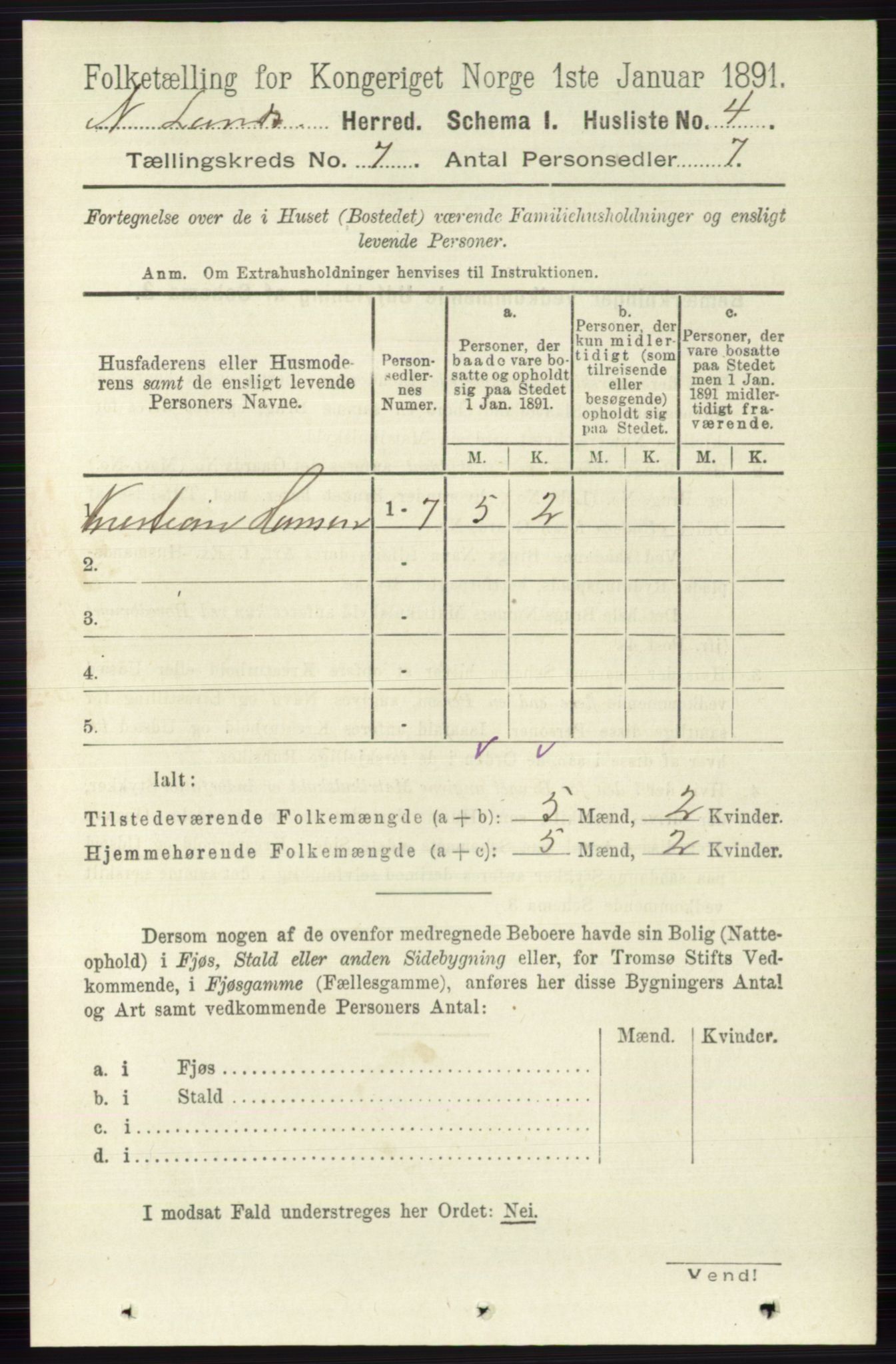RA, 1891 census for 0538 Nordre Land, 1891, p. 1893