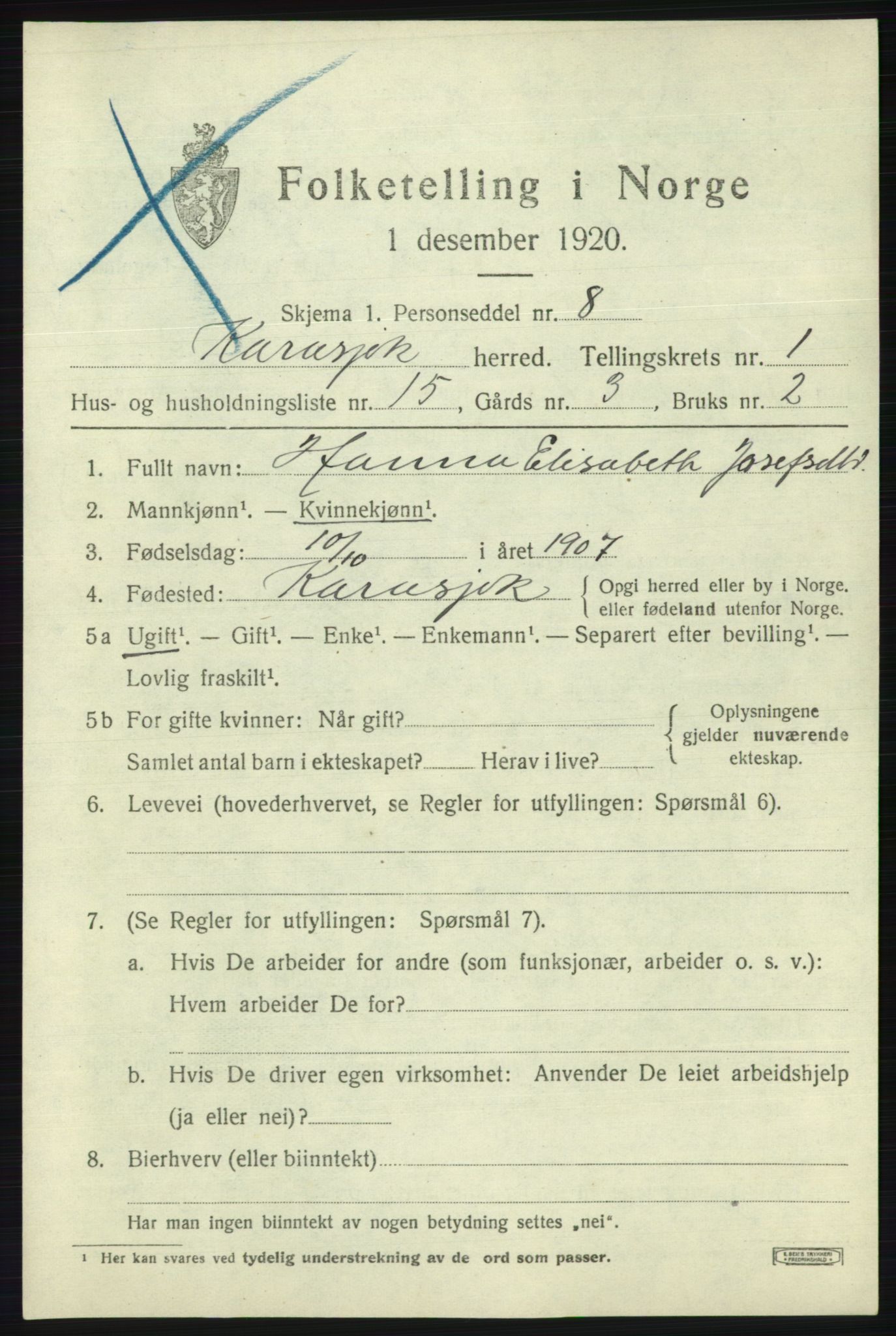 SATØ, 1920 census for Karasjok, 1920, p. 624