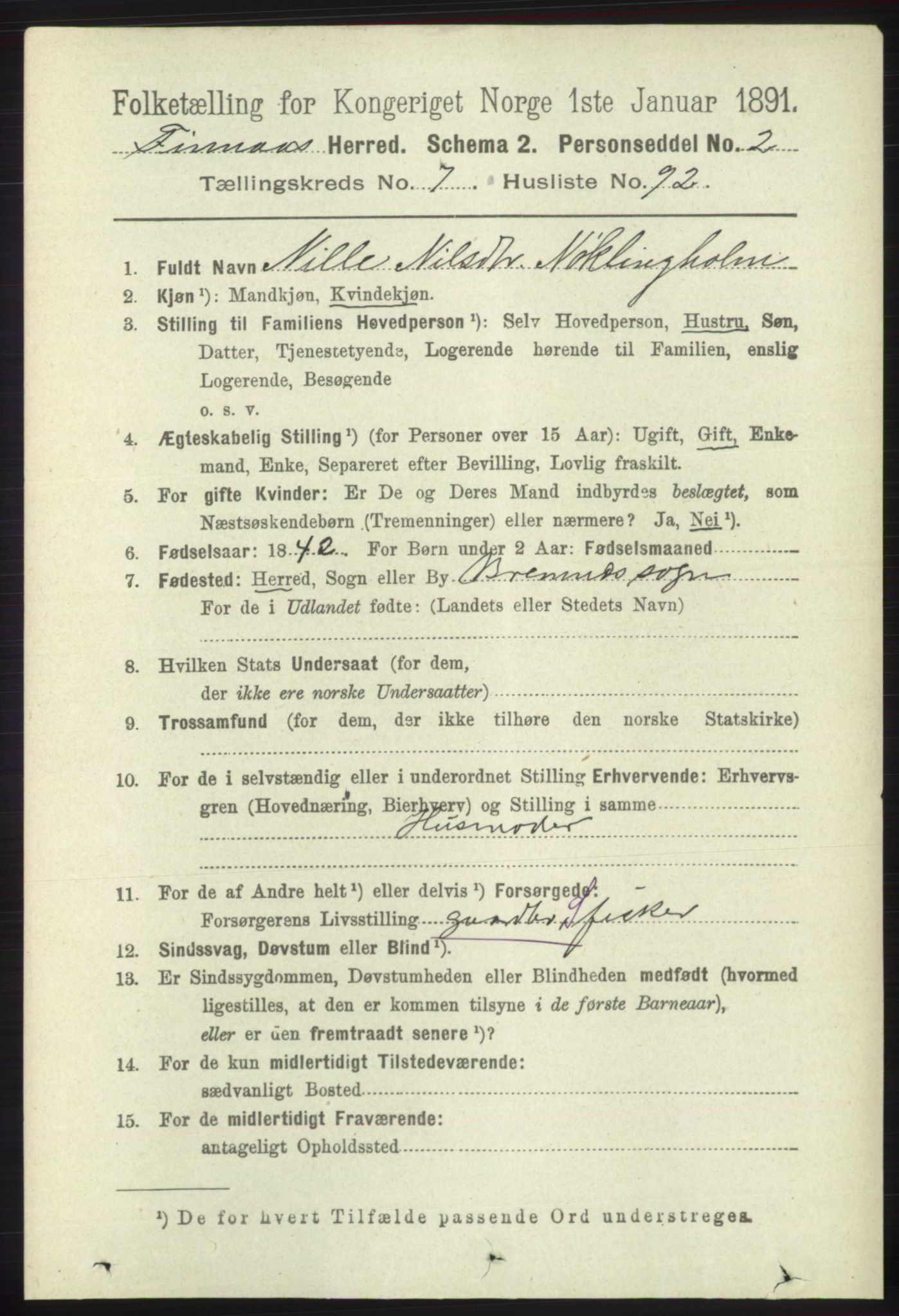 RA, 1891 census for 1218 Finnås, 1891, p. 3285