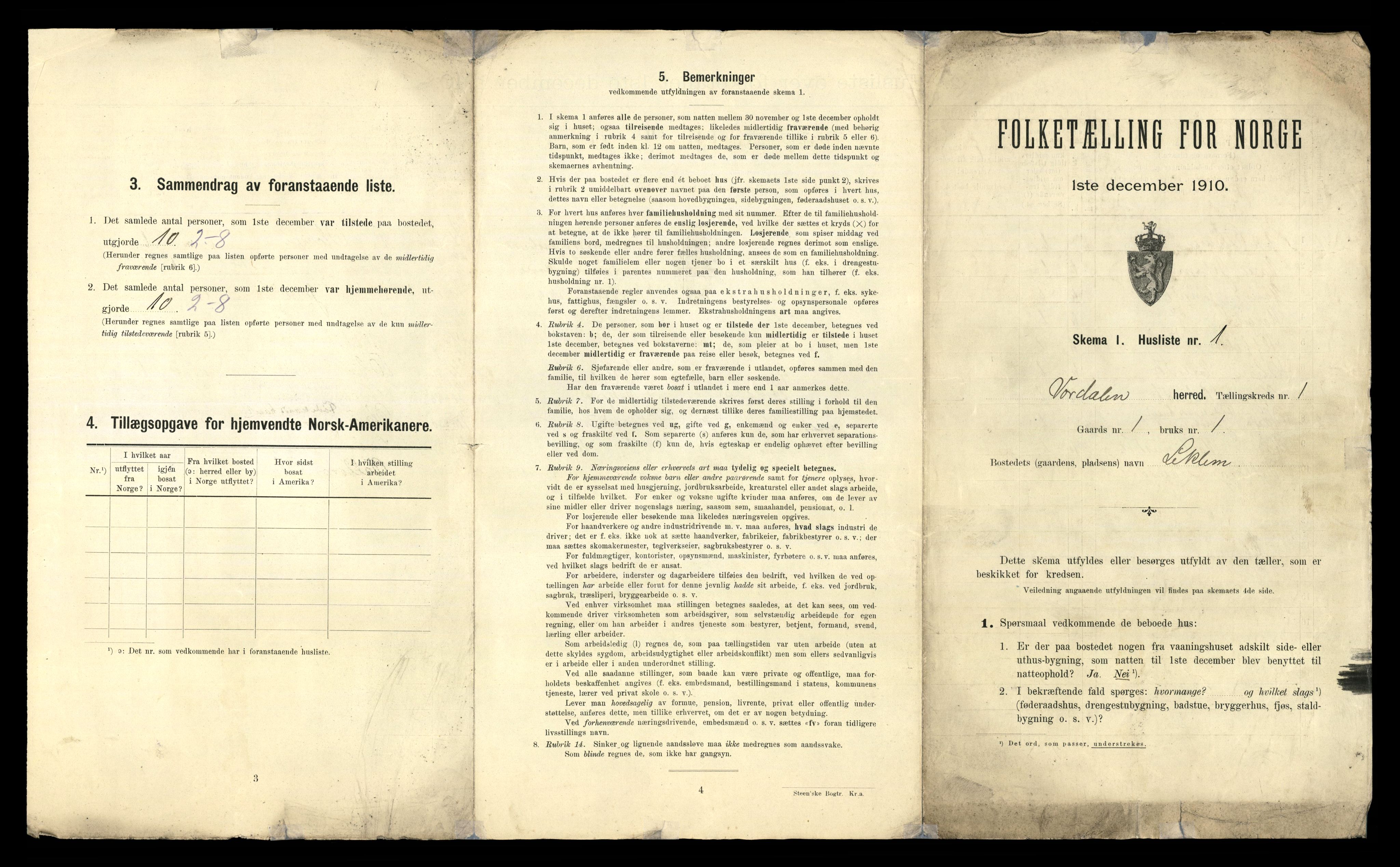 RA, 1910 census for Verdal, 1910, p. 58