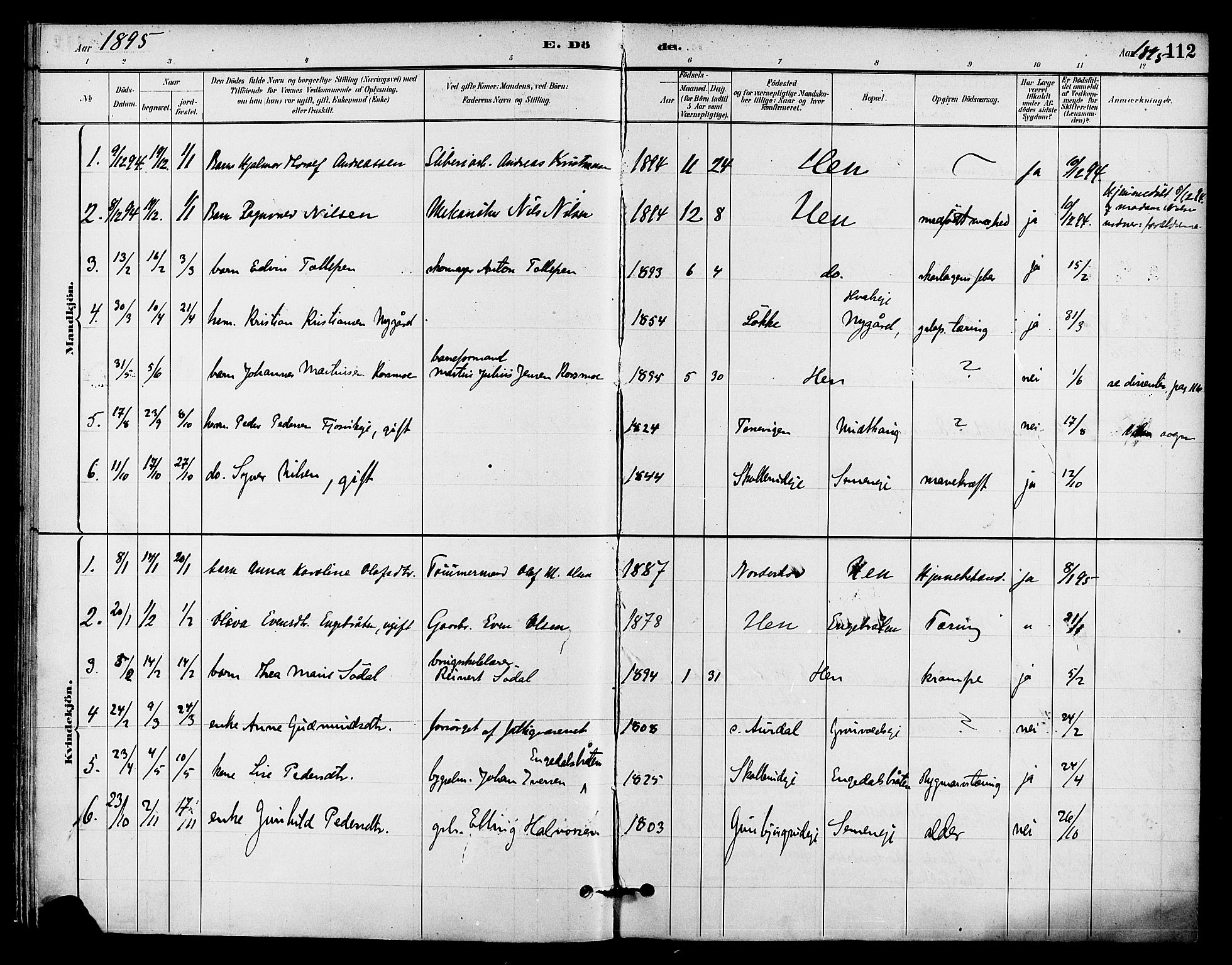 Ådal kirkebøker, AV/SAKO-A-248/F/Fb/L0001: Parish register (official) no. II 1, 1884-1897, p. 112