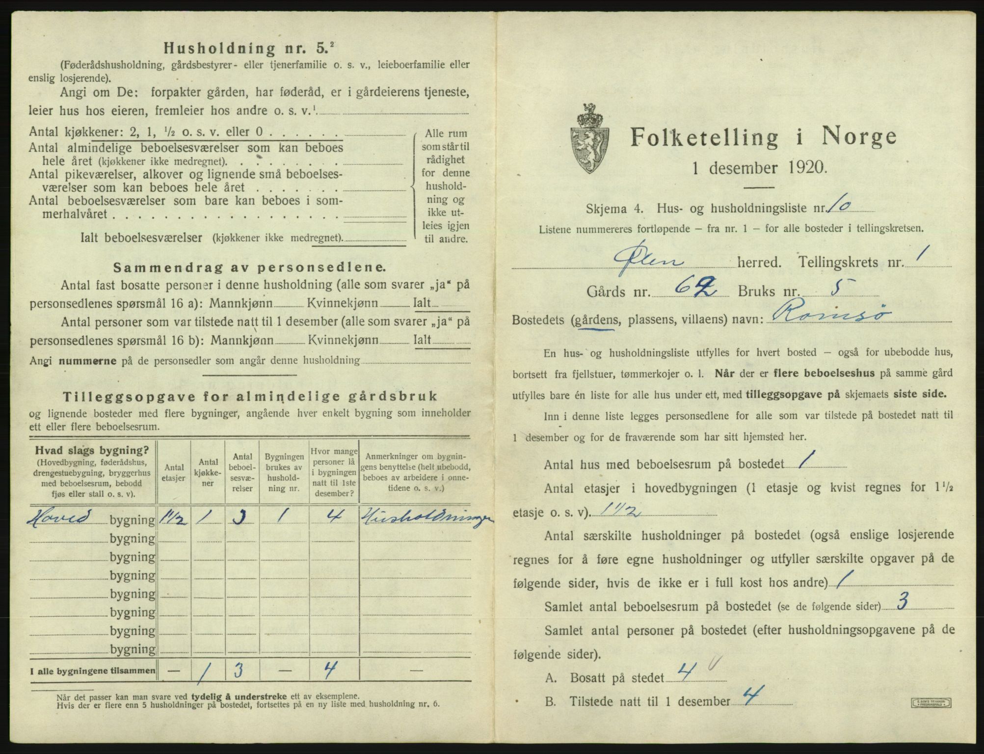 SAB, 1920 census for Ølen, 1920, p. 53