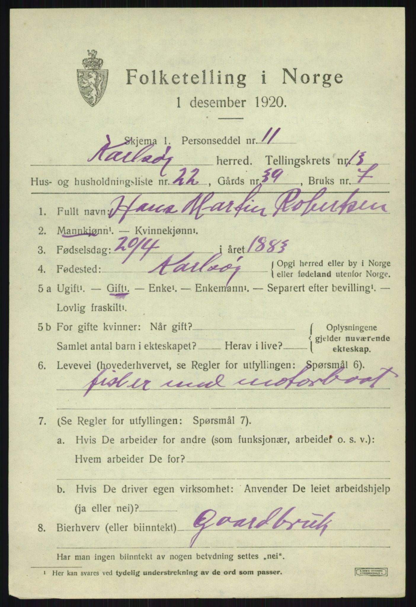 SATØ, 1920 census for Karlsøy, 1920, p. 4904