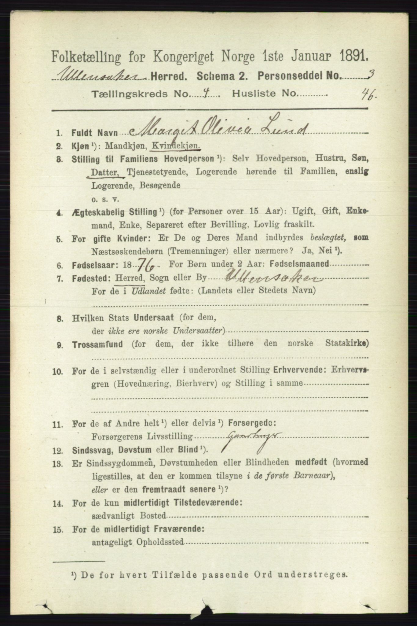 RA, 1891 census for 0235 Ullensaker, 1891, p. 1749