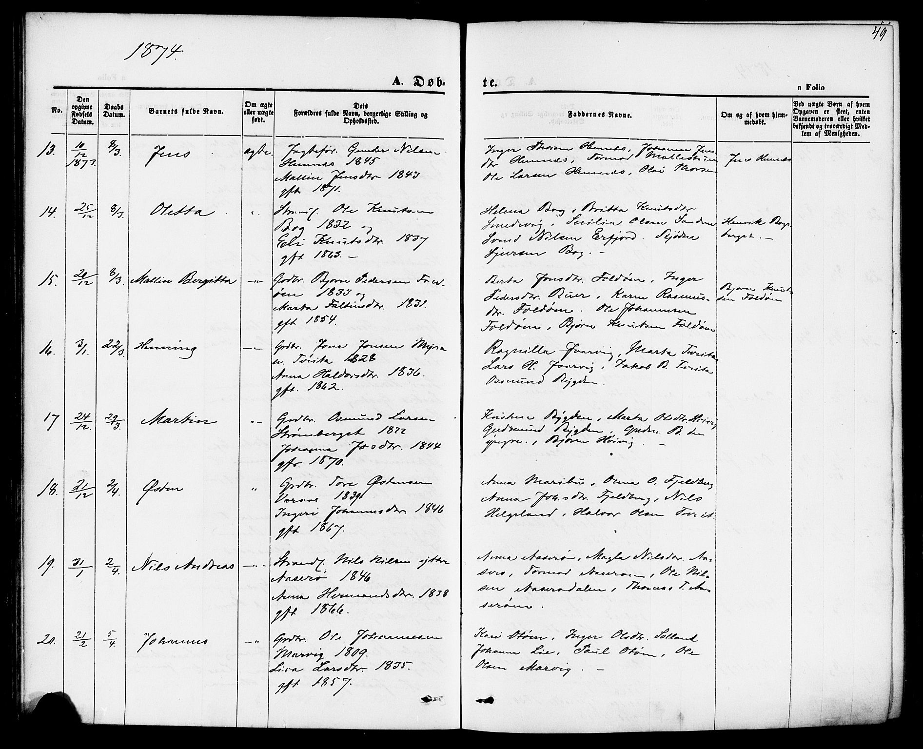 Jelsa sokneprestkontor, AV/SAST-A-101842/01/IV: Parish register (official) no. A 8, 1867-1883, p. 49