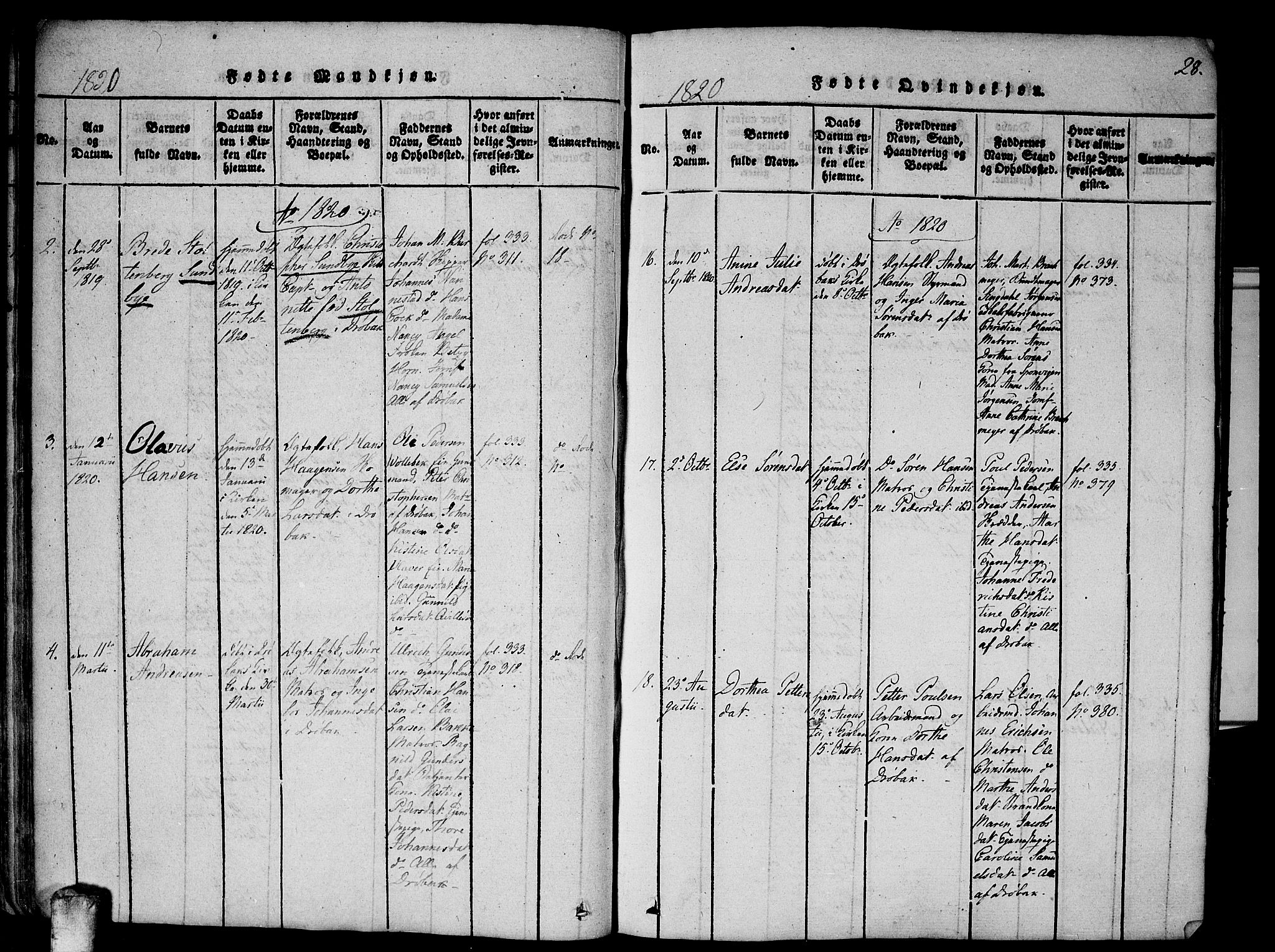 Drøbak prestekontor Kirkebøker, SAO/A-10142a/F/Fa/L0001: Parish register (official) no. I 1, 1816-1842, p. 28