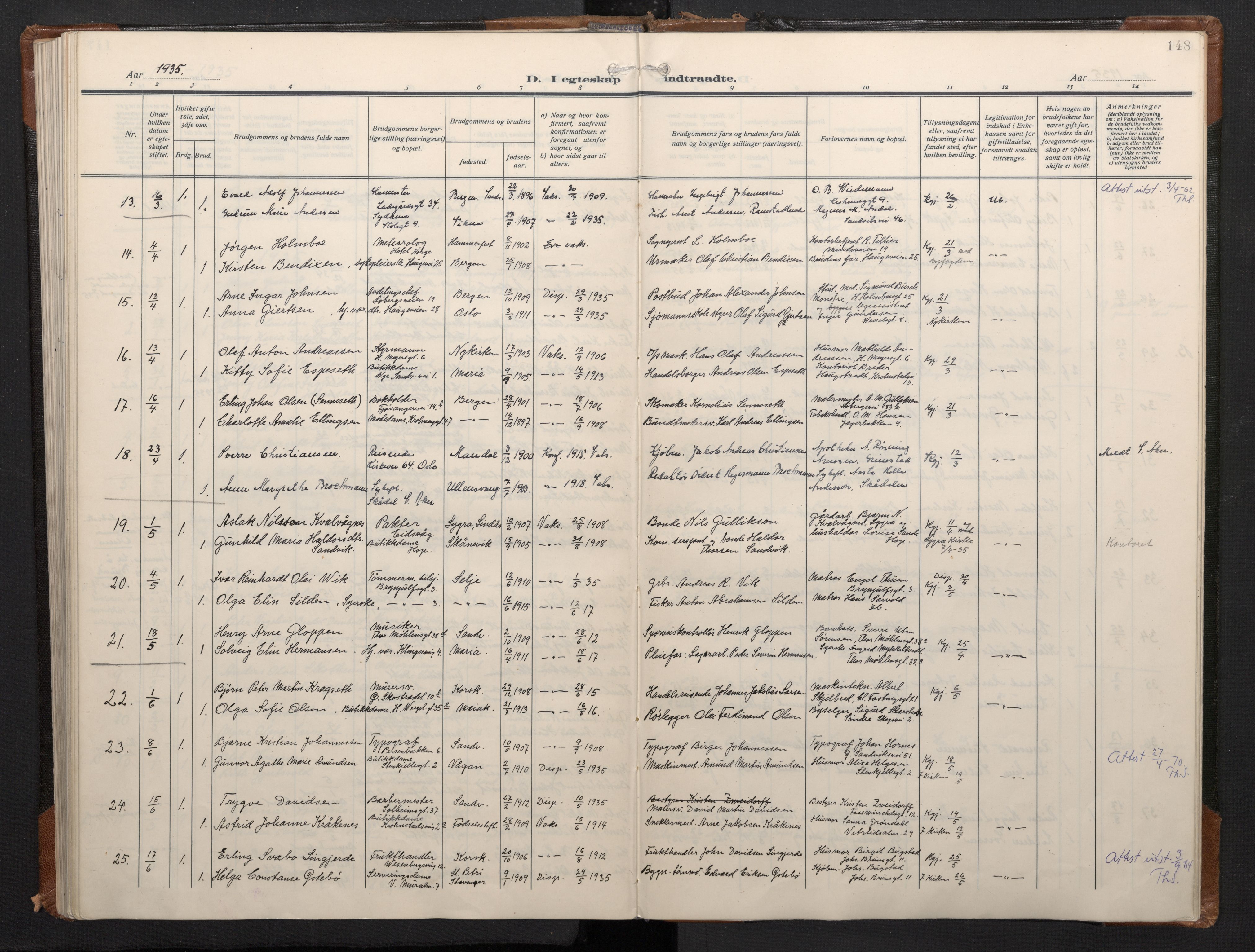 Mariakirken Sokneprestembete, AV/SAB-A-76901/H/Haa/L0016: Parish register (official) no. C 4, 1927-1938, p. 147b-148a