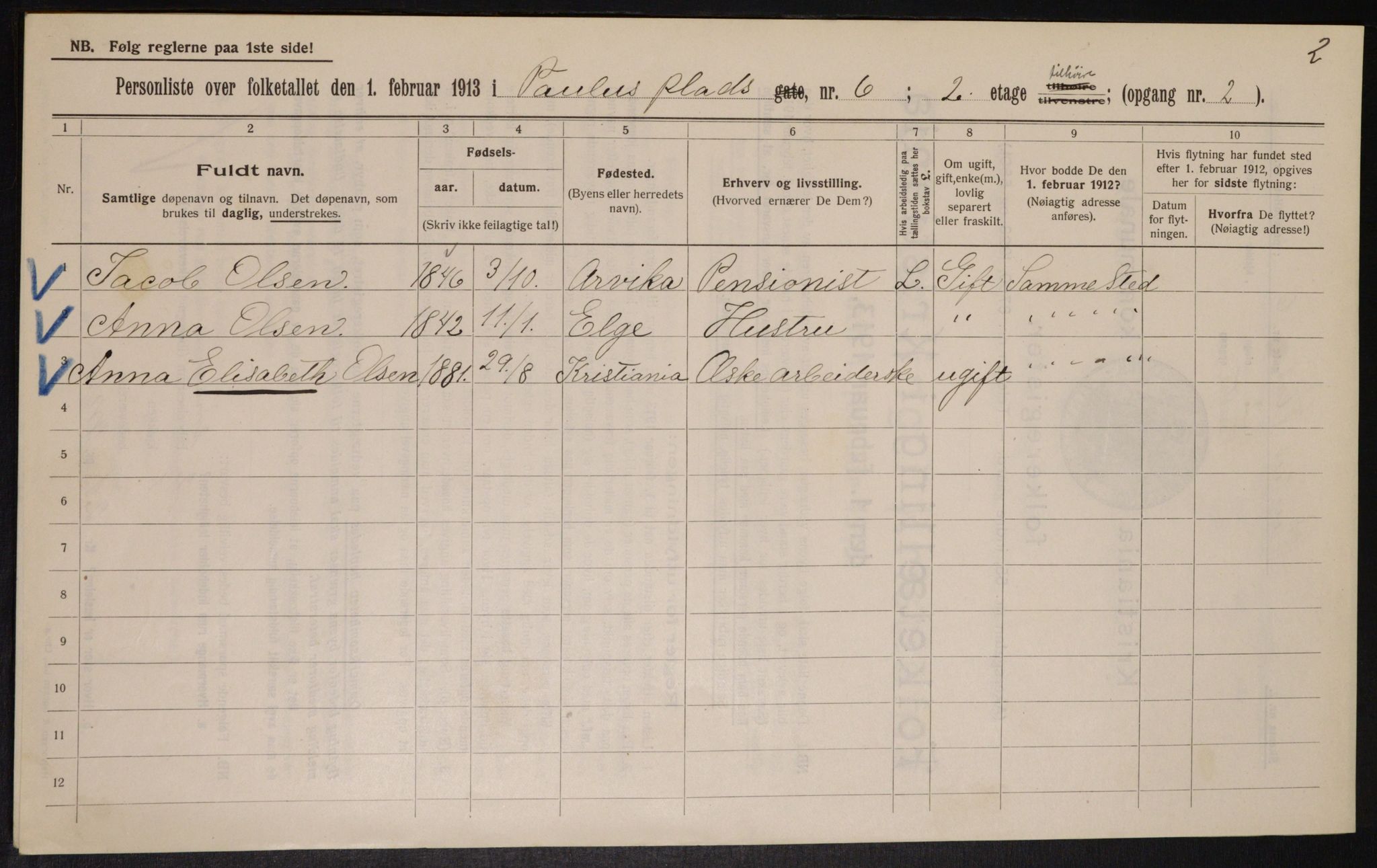 OBA, Municipal Census 1913 for Kristiania, 1913, p. 78902