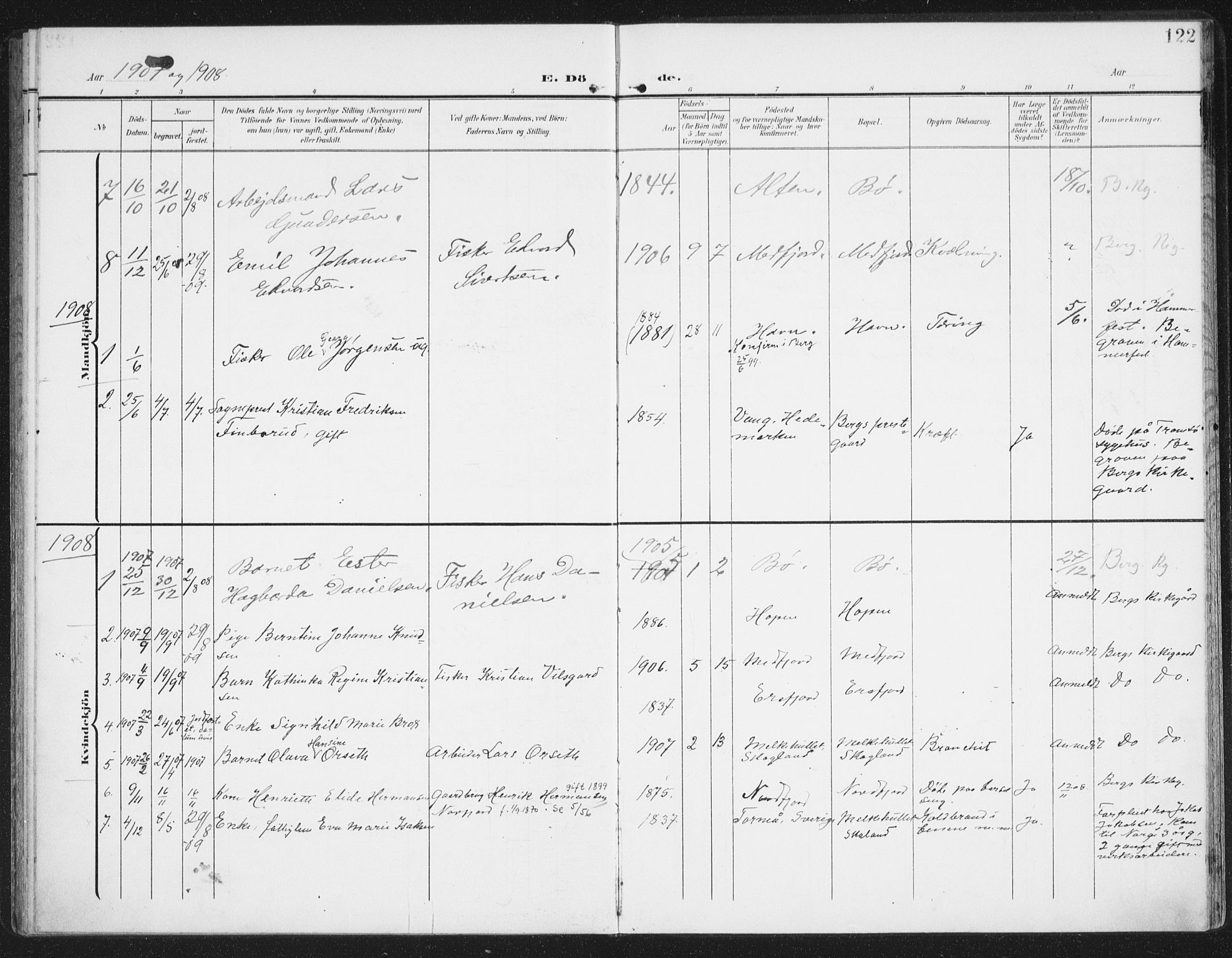 Berg sokneprestkontor, AV/SATØ-S-1318/G/Ga/Gaa/L0007kirke: Parish register (official) no. 7, 1906-1915, p. 122
