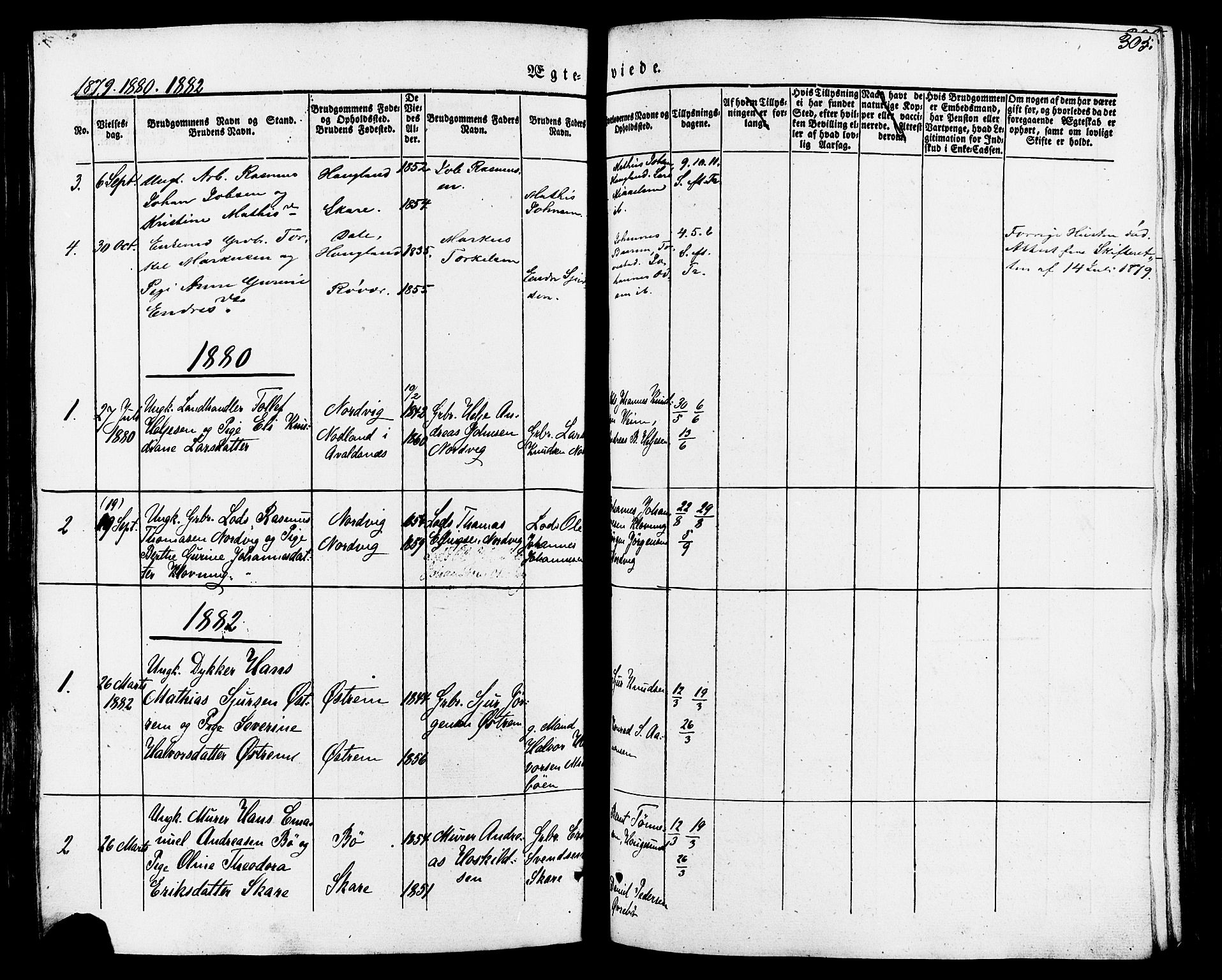 Torvastad sokneprestkontor, AV/SAST-A -101857/H/Ha/Haa/L0007: Parish register (official) no. A 7, 1838-1882, p. 305