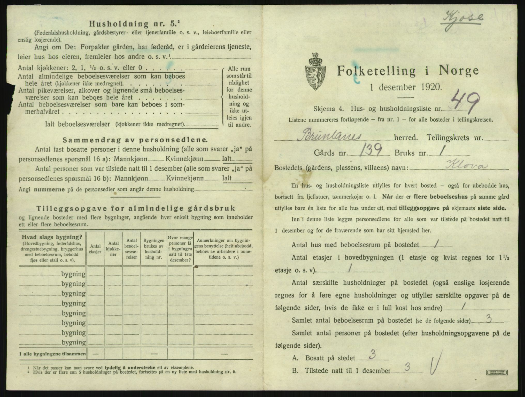 SAKO, 1920 census for Brunlanes, 1920, p. 817