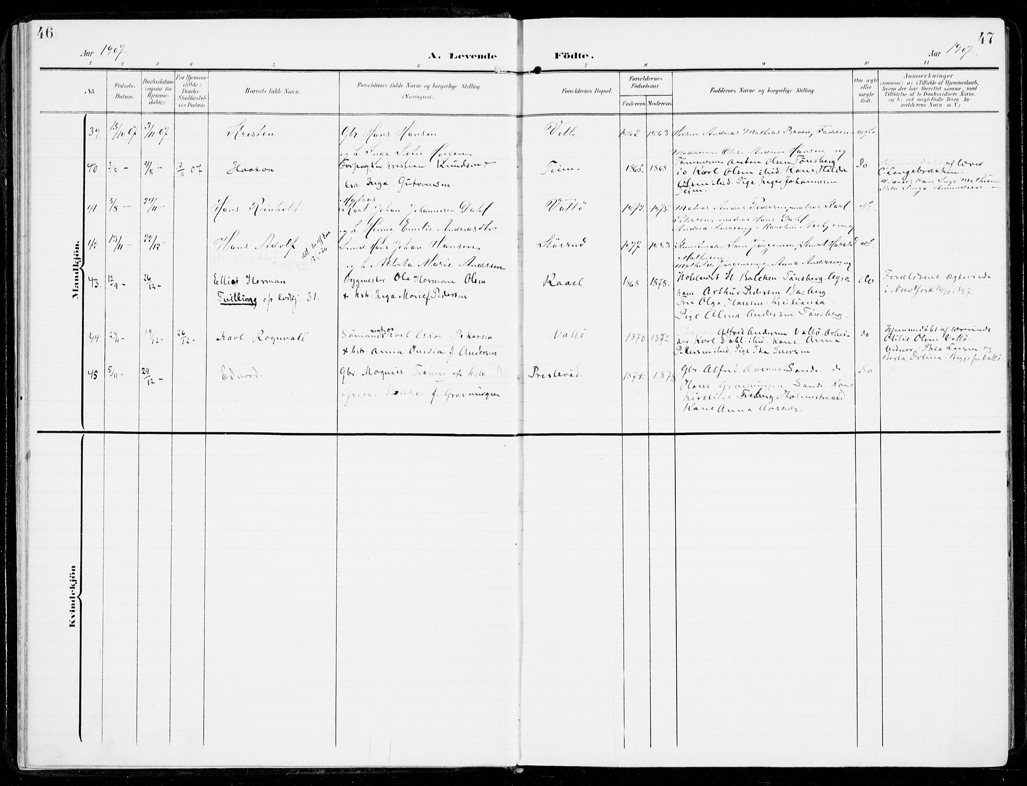 Sem kirkebøker, SAKO/A-5/F/Fb/L0006: Parish register (official) no. II 6, 1905-1918, p. 46-47