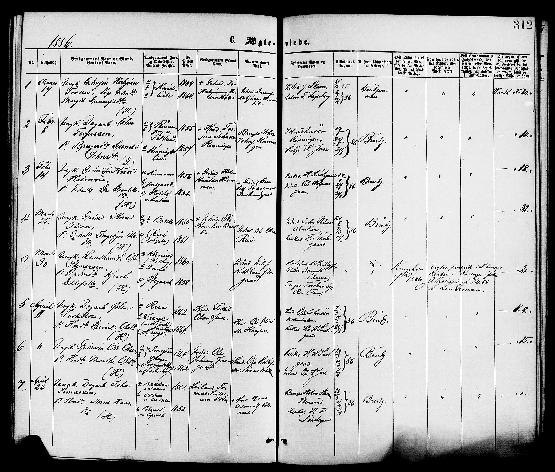 Gransherad kirkebøker, SAKO/A-267/F/Fa/L0004: Parish register (official) no. I 4, 1871-1886, p. 312