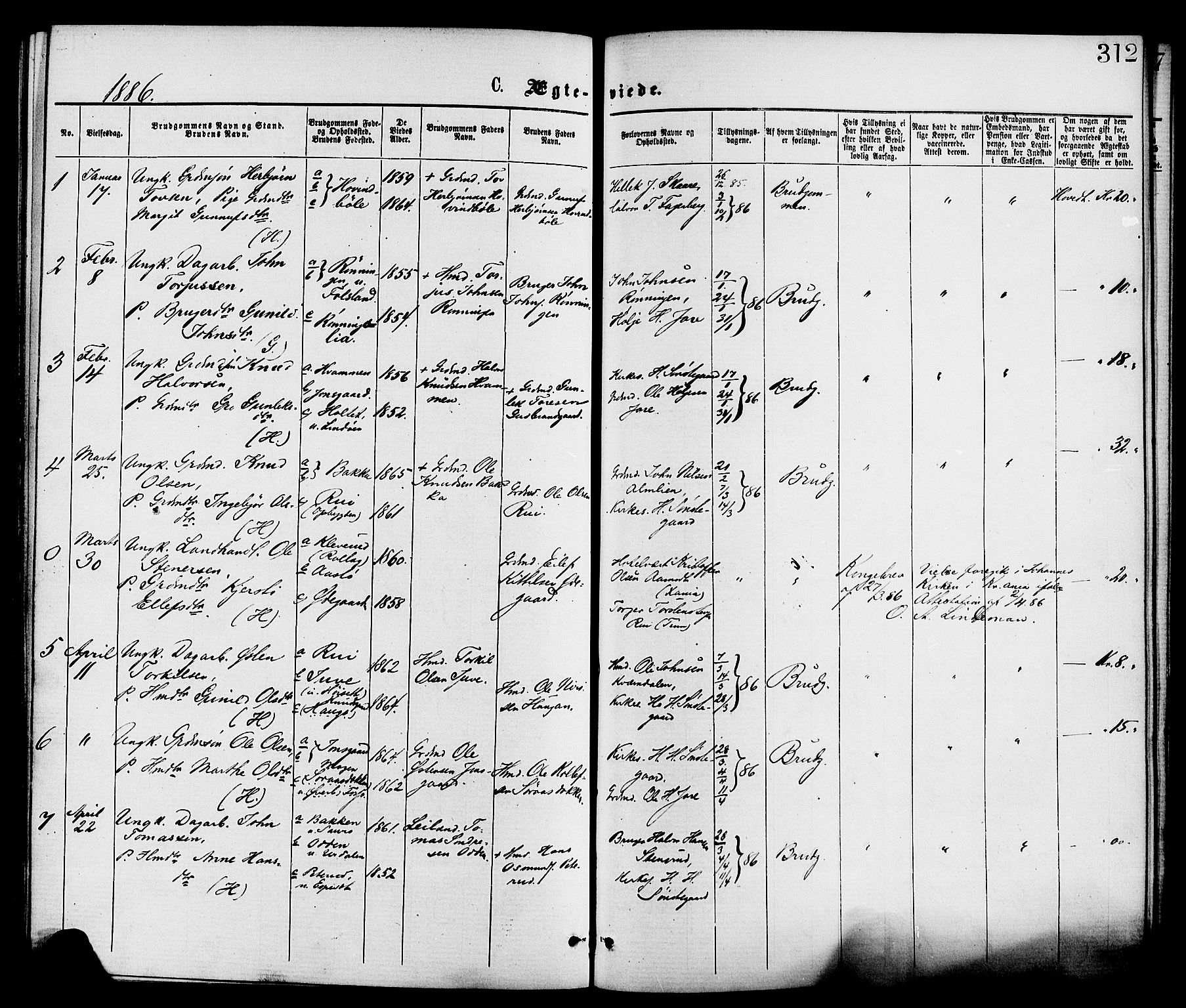 Gransherad kirkebøker, AV/SAKO-A-267/F/Fa/L0004: Parish register (official) no. I 4, 1871-1886, p. 312