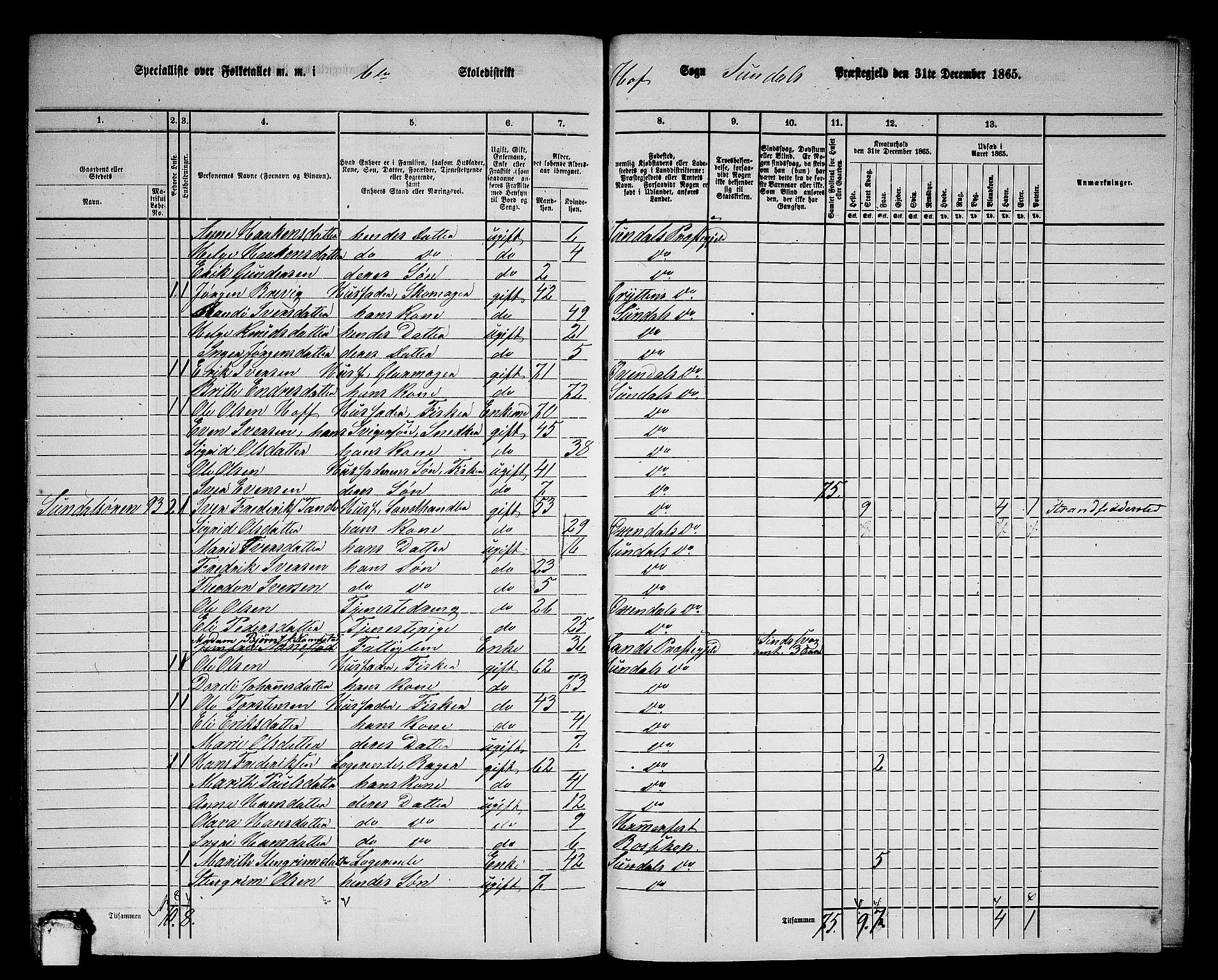 RA, 1865 census for Sunndal, 1865, p. 88