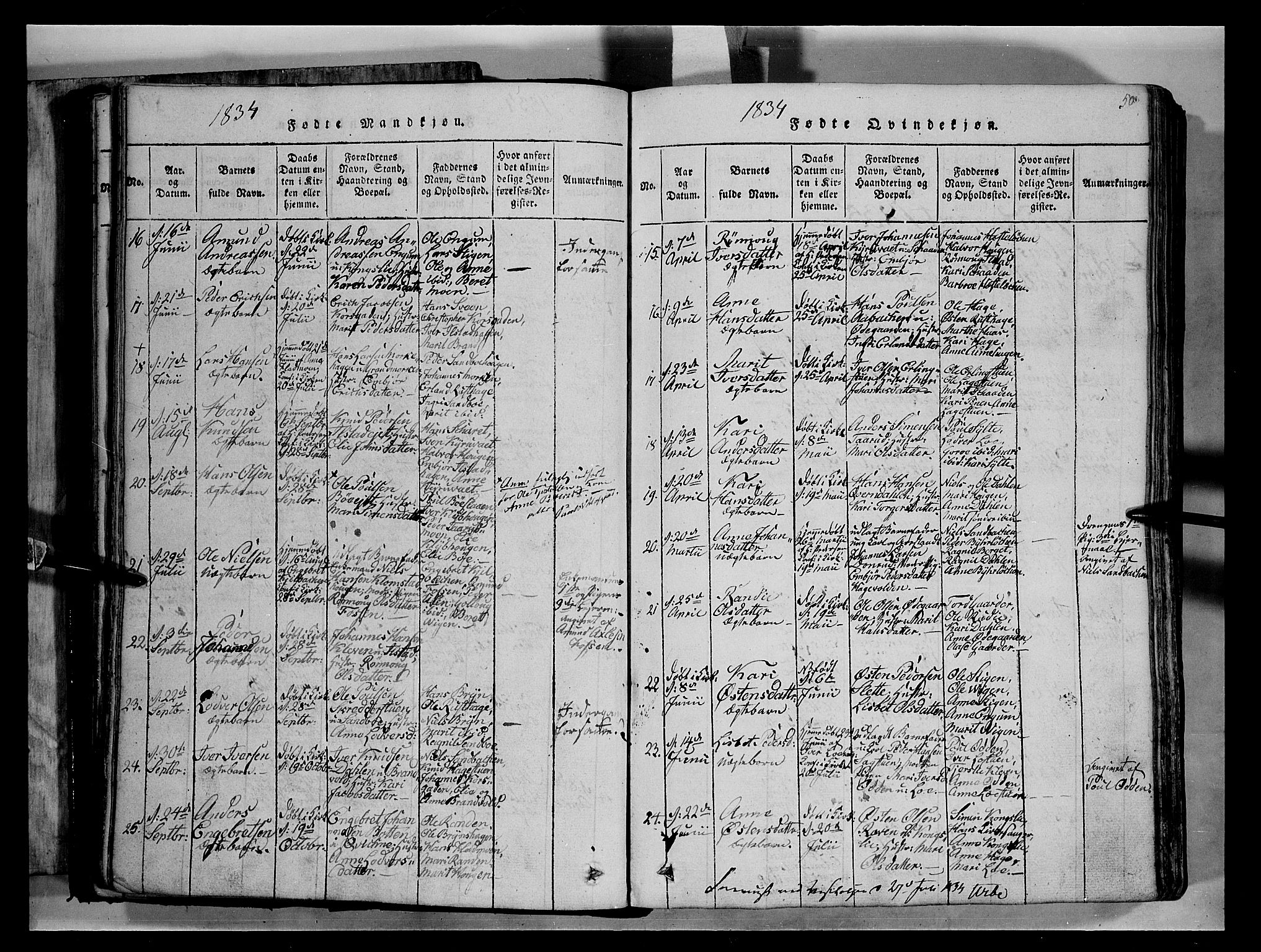 Fron prestekontor, SAH/PREST-078/H/Ha/Hab/L0004: Parish register (copy) no. 4, 1816-1850, p. 50