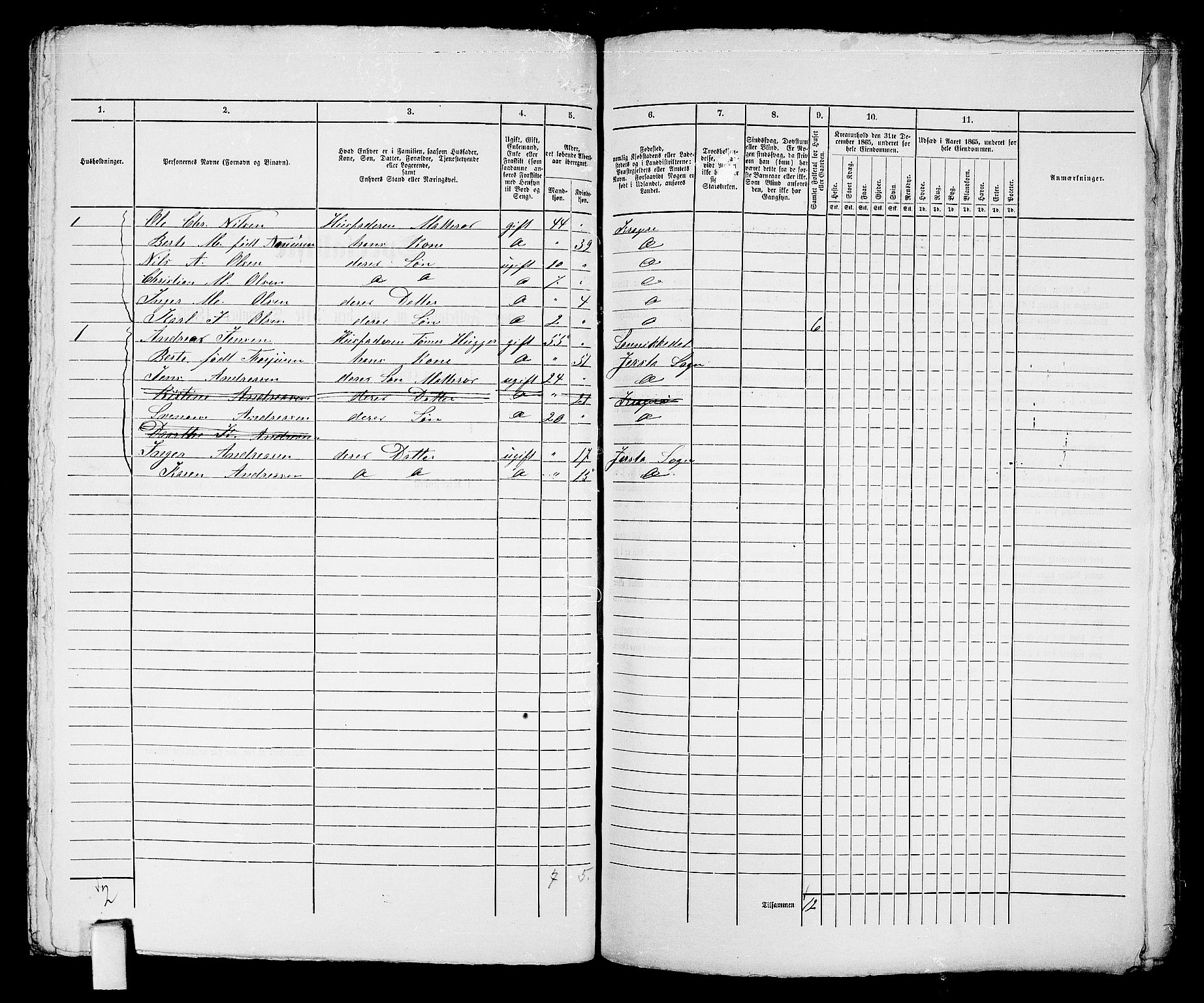 RA, 1865 census for Kragerø/Kragerø, 1865, p. 375