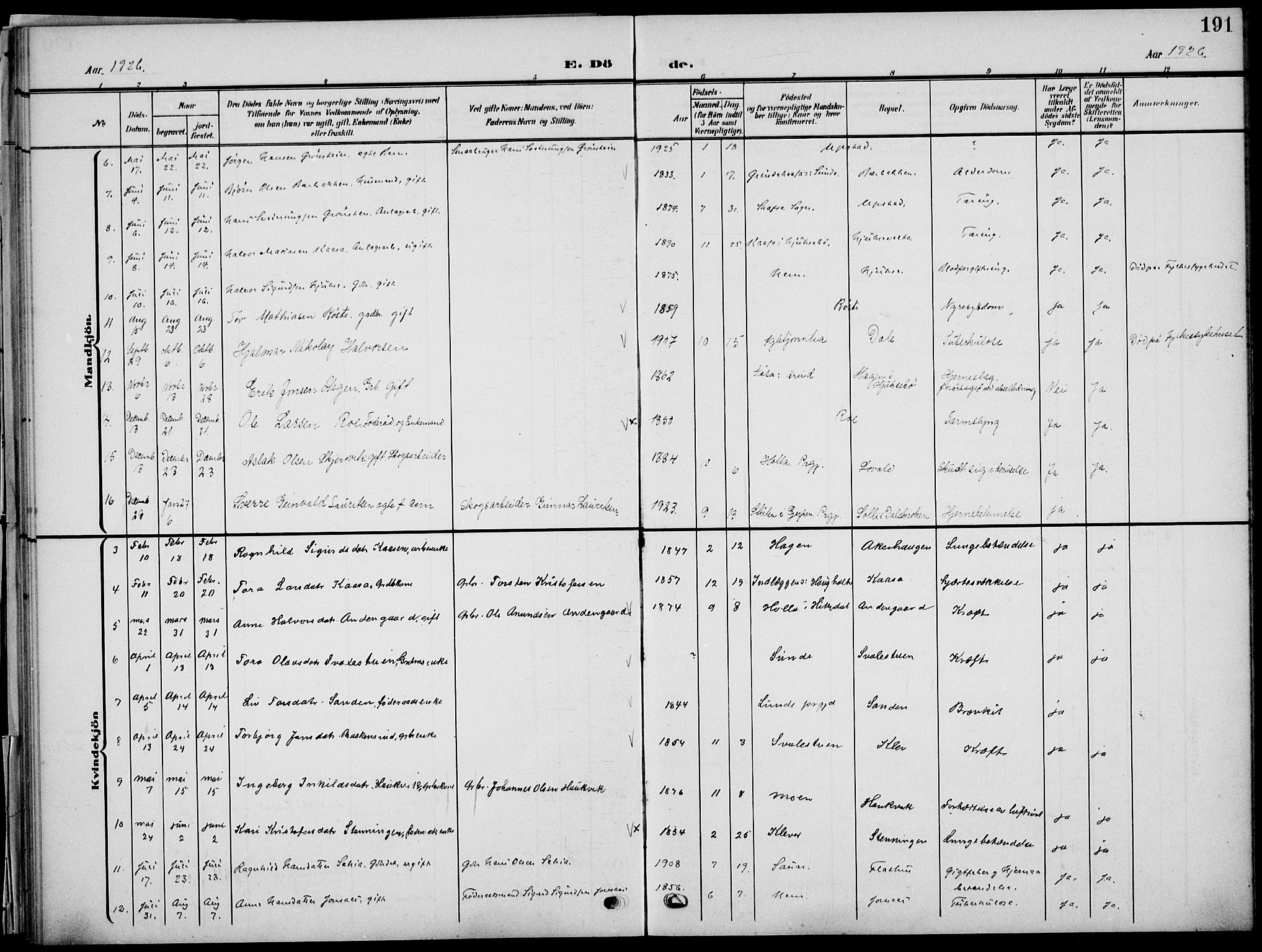 Sauherad kirkebøker, SAKO/A-298/G/Ga/L0004a: Parish register (copy) no. I 4a, 1906-1934, p. 191