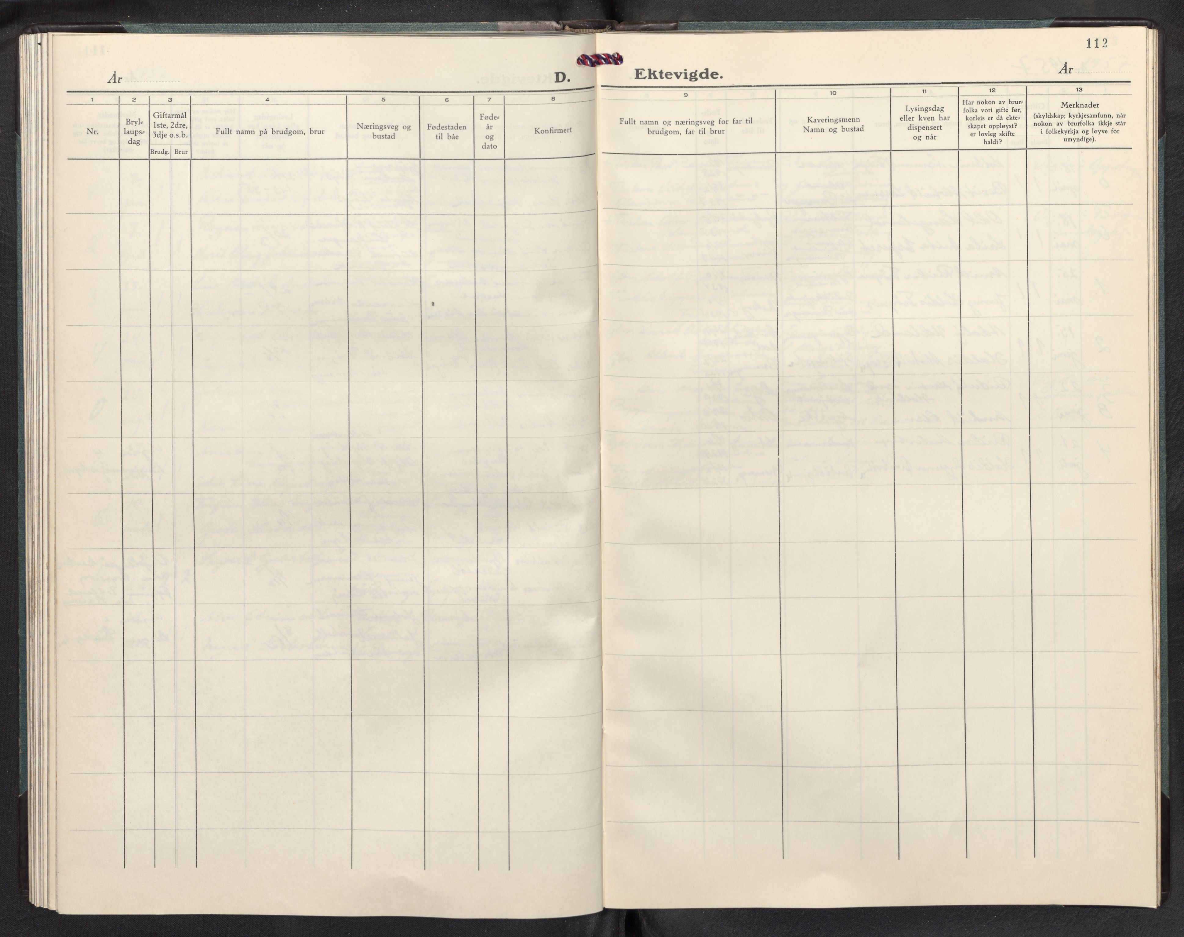 Bremanger sokneprestembete, SAB/A-82201/H/Hab/Habb/L0003: Parish register (copy) no. B 3, 1946-1957, p. 111b-112a