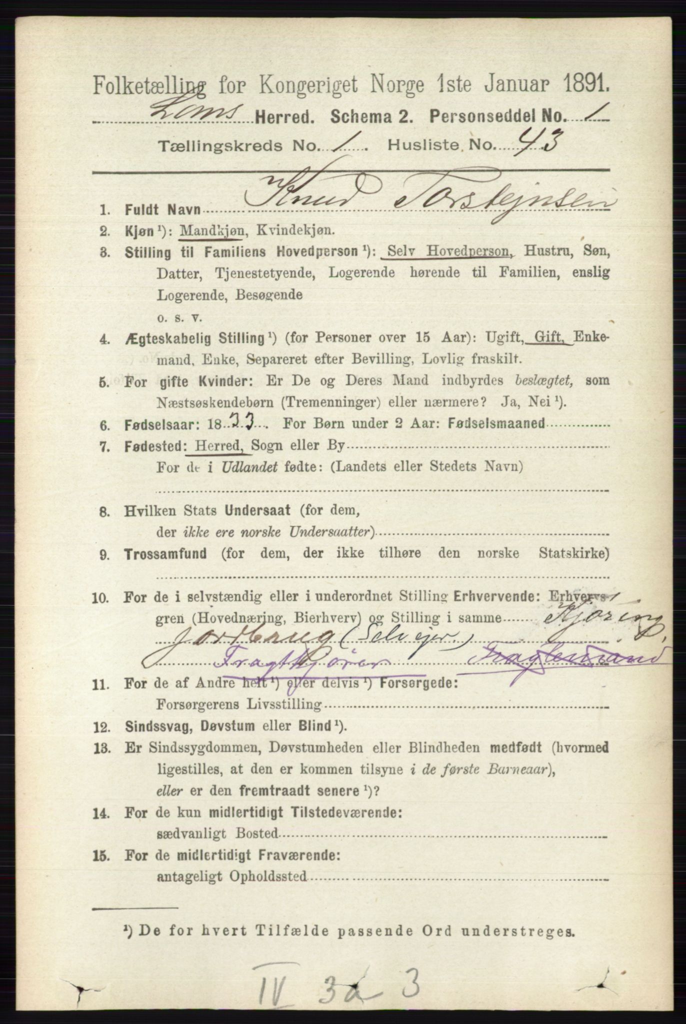 RA, 1891 census for 0514 Lom, 1891, p. 365