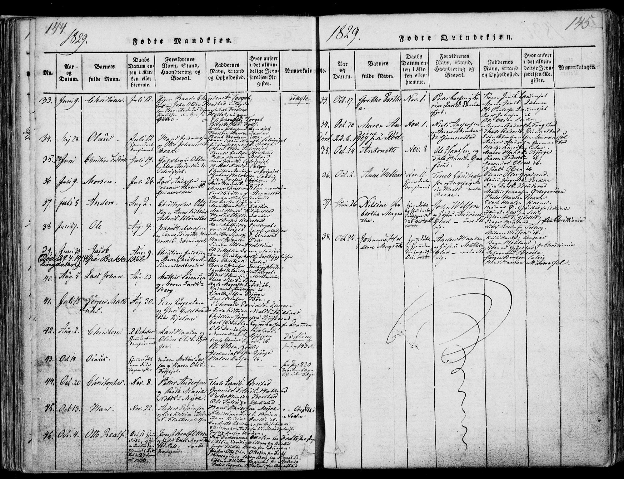 Sande Kirkebøker, SAKO/A-53/F/Fa/L0003: Parish register (official) no. 3, 1814-1847, p. 144-145