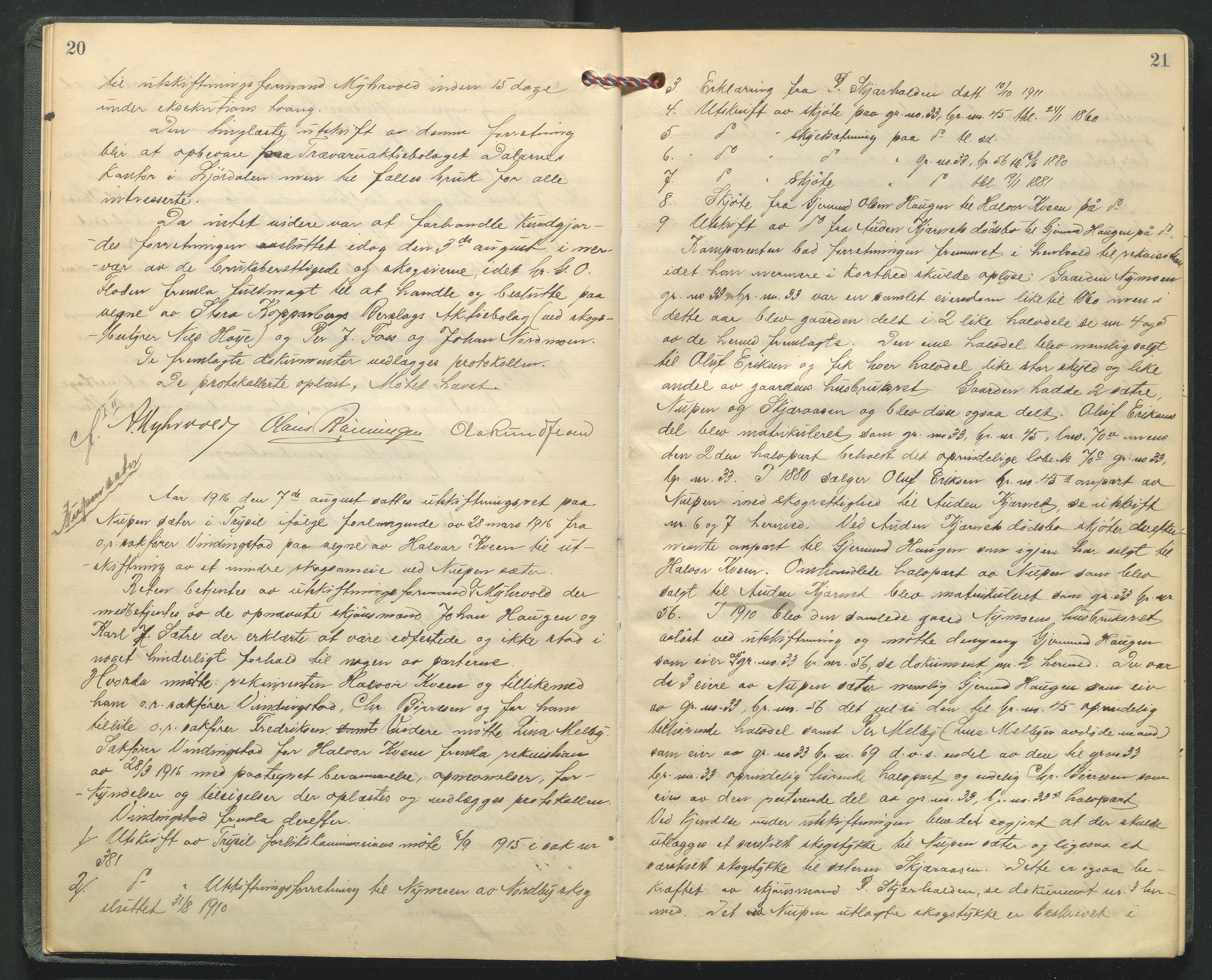 Hedmark og Østerdal jordskifterett, AV/SAH-JORDSKIFTEH-002/G/Ga/L0005/0001: Rettsbøker / Rettsbok - O, 1916-1921, p. 20-21