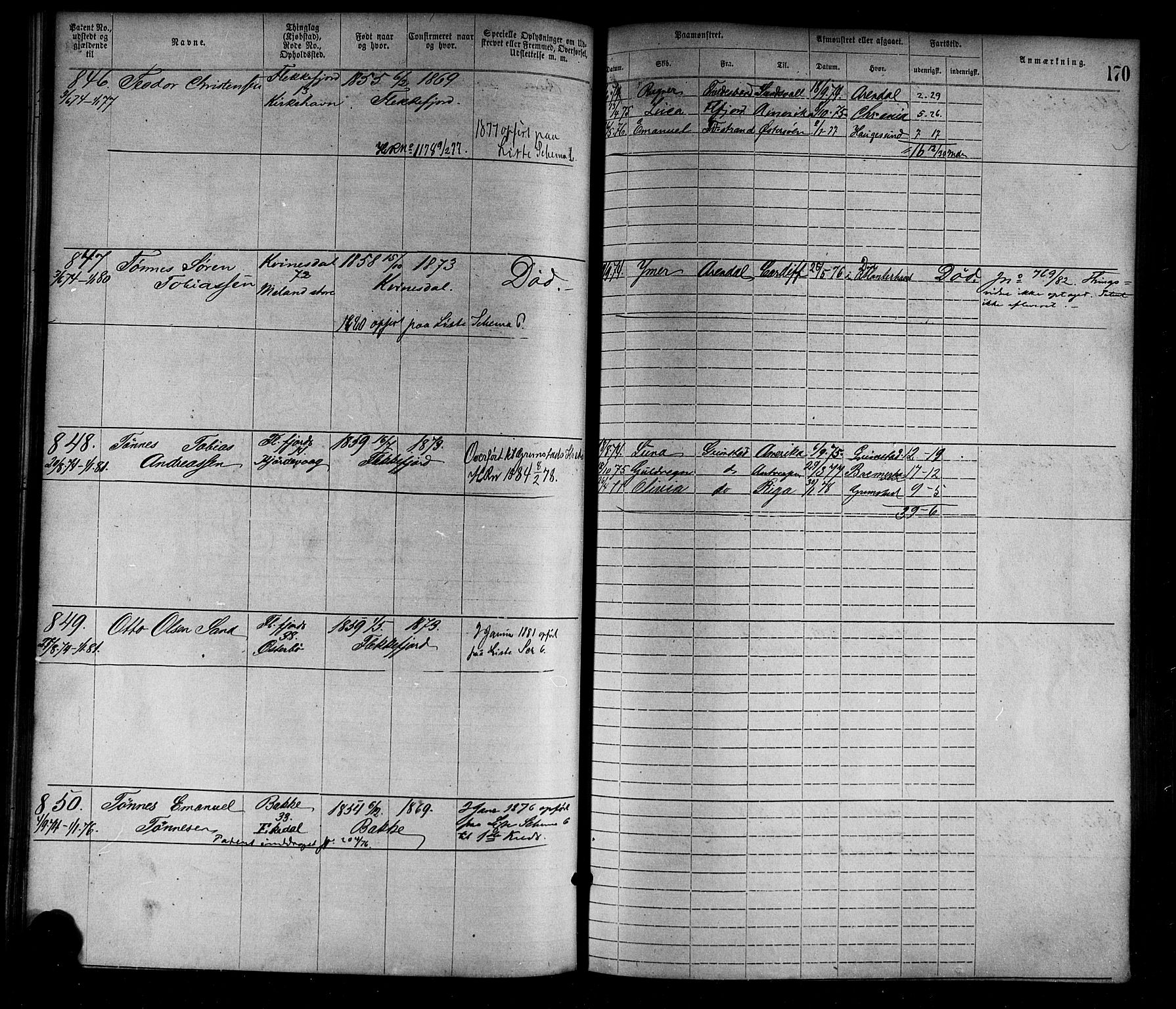 Flekkefjord mønstringskrets, SAK/2031-0018/F/Fa/L0002: Annotasjonsrulle nr 1-1920 med register, N-2, 1870-1891, p. 195