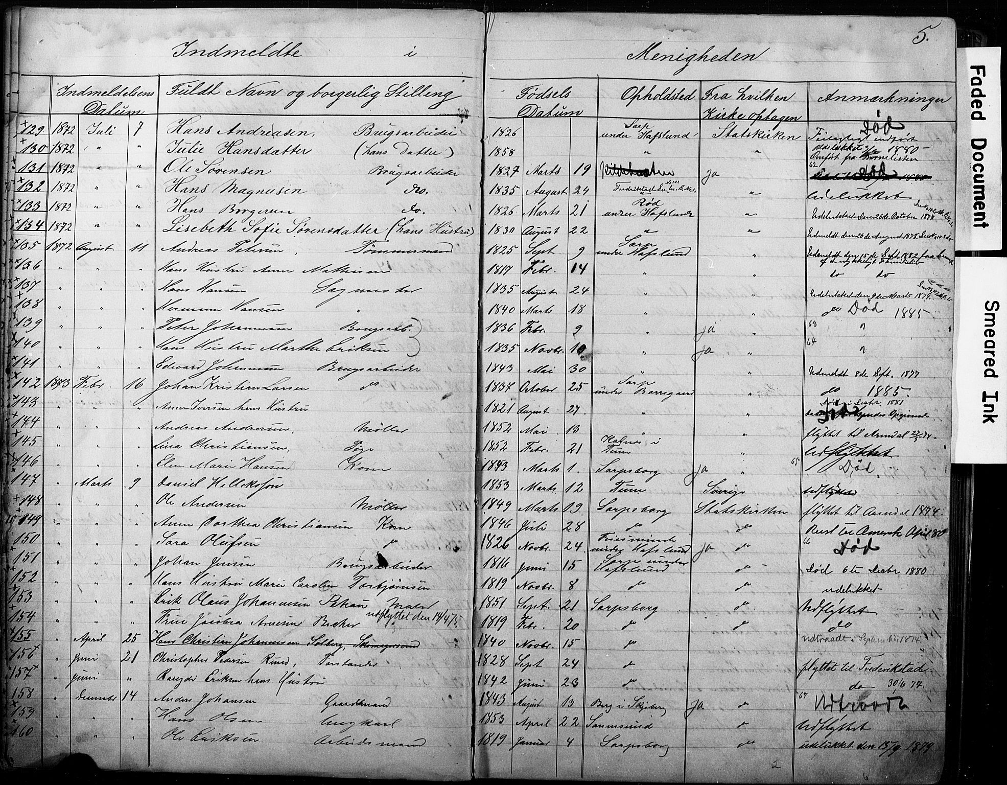 Sarpsborg metodistkirke, SAO/PAO-0233/A/L0002: Dissenter register no. 2, 1856-1890, p. 5