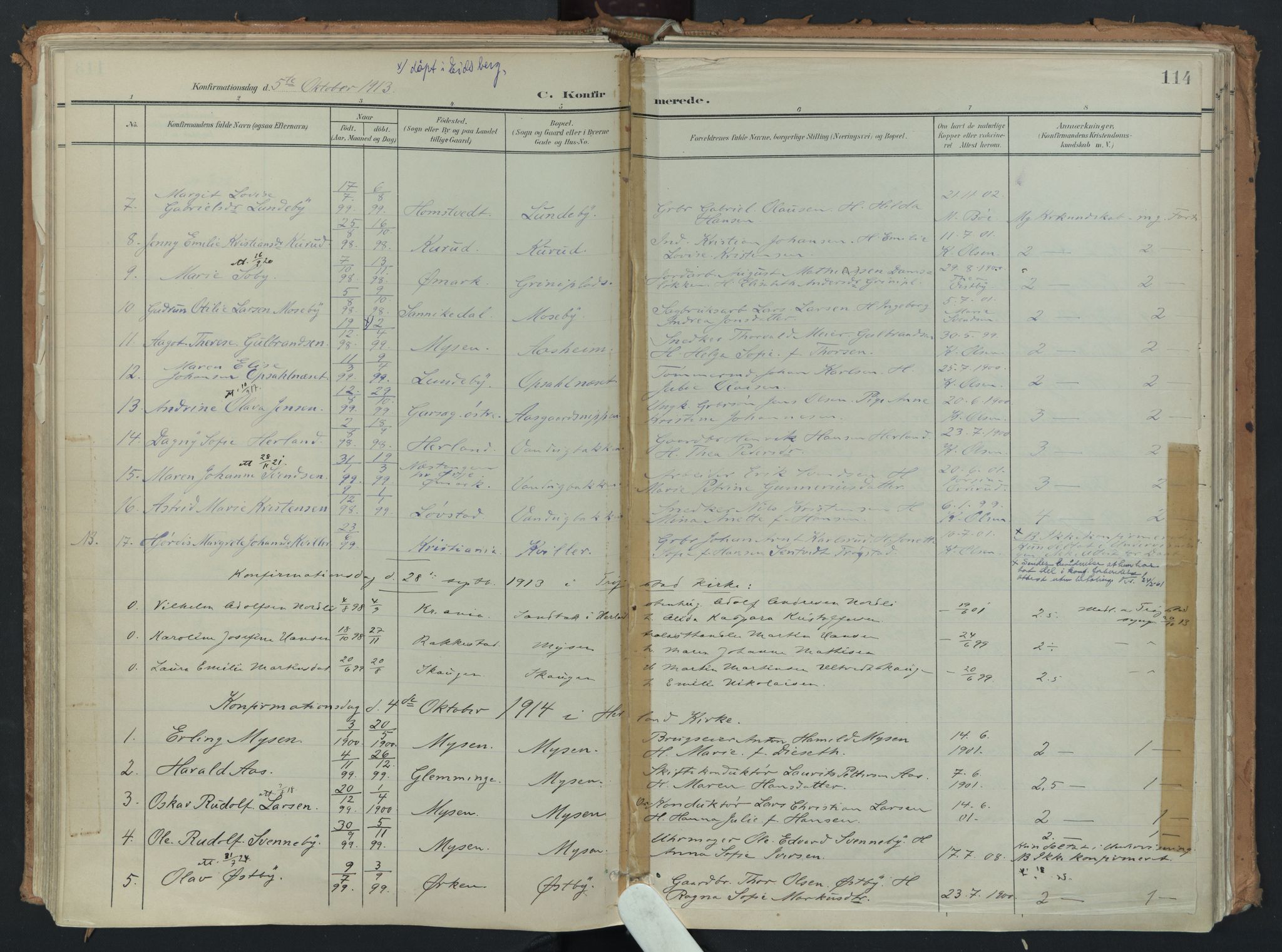 Eidsberg prestekontor Kirkebøker, AV/SAO-A-10905/F/Fb/L0002: Parish register (official) no. II 2, 1901-1933, p. 114