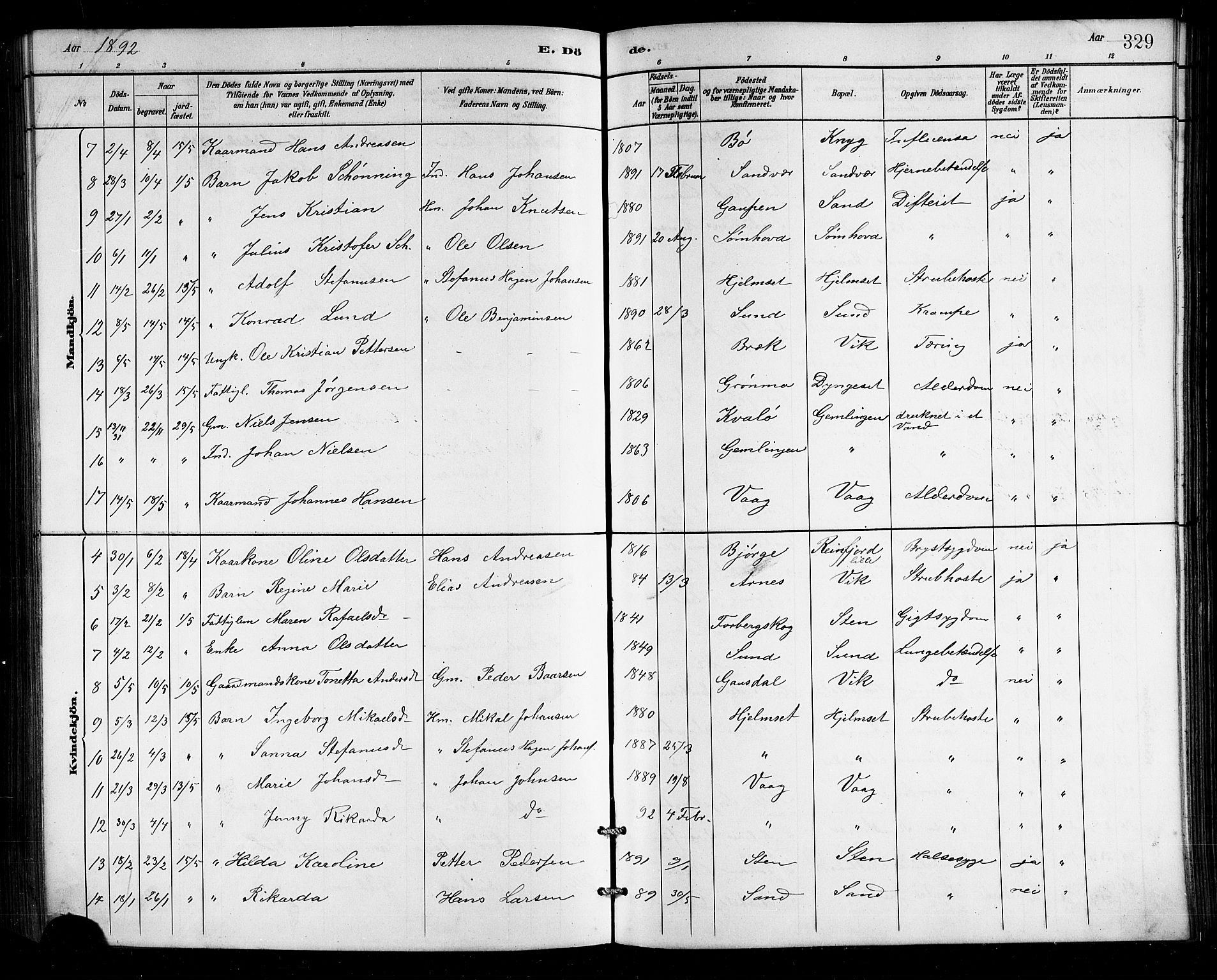 Ministerialprotokoller, klokkerbøker og fødselsregistre - Nordland, SAT/A-1459/812/L0188: Parish register (copy) no. 812C06, 1884-1912, p. 329