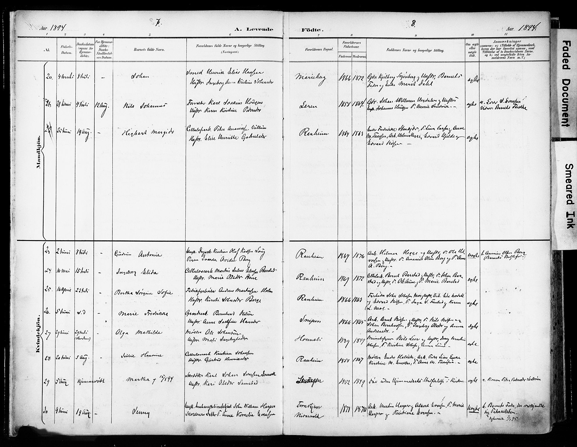 Ministerialprotokoller, klokkerbøker og fødselsregistre - Sør-Trøndelag, SAT/A-1456/606/L0301: Parish register (official) no. 606A16, 1894-1907, p. 7-8