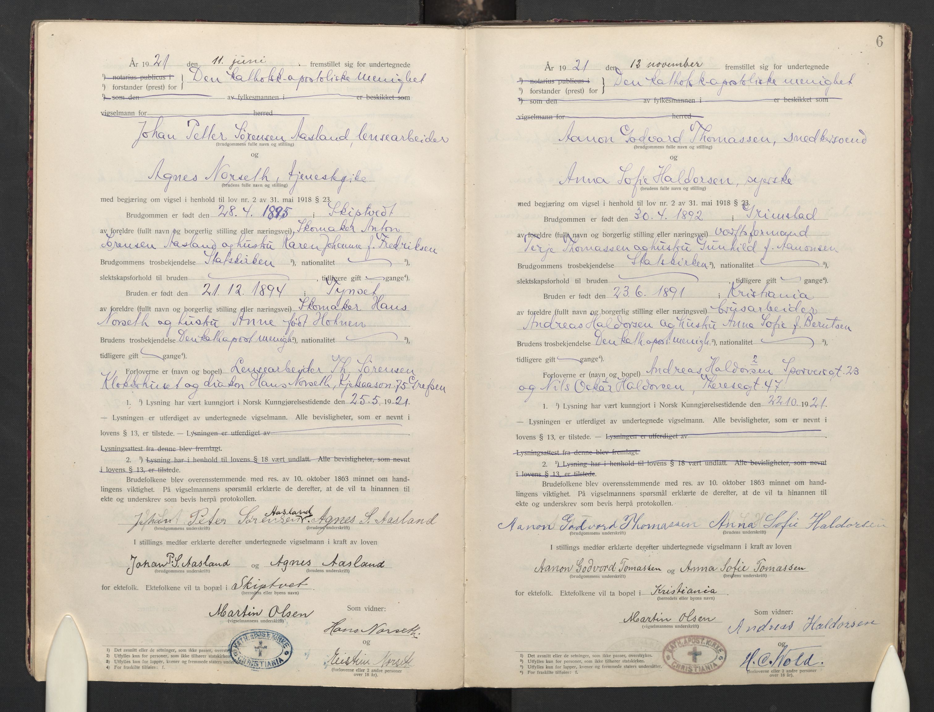Den katolsk apostoliske menighet i Oslo , AV/SAO-PAO-0214/F/Fb/L0004: Dissenter register no. 4, 1919-1947, p. 6
