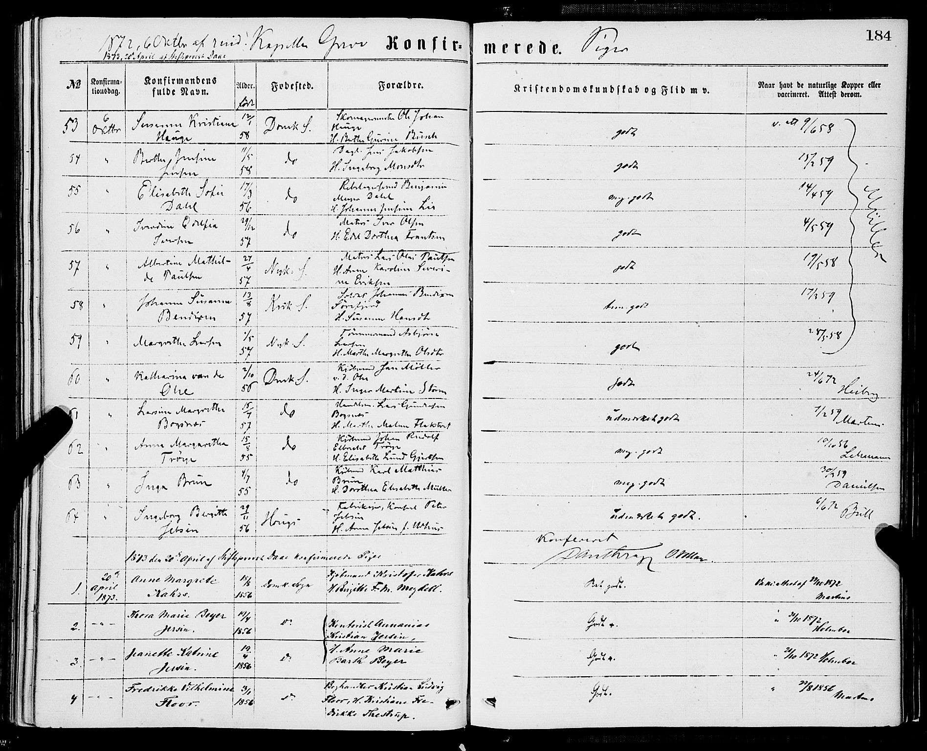 Domkirken sokneprestembete, SAB/A-74801/H/Haa/L0029: Parish register (official) no. C 4, 1864-1879, p. 184