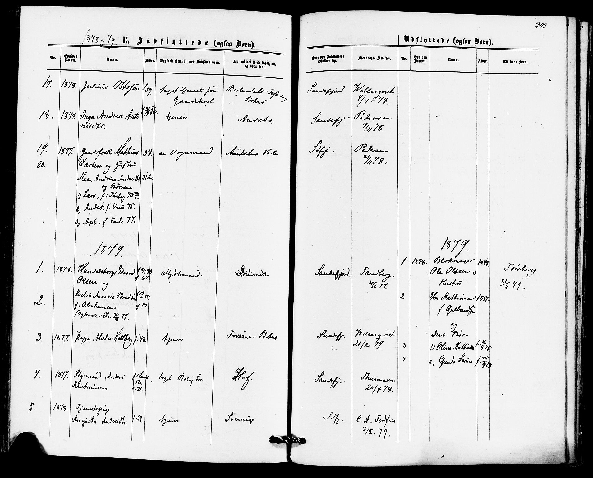Sandefjord kirkebøker, SAKO/A-315/F/Fa/L0001: Parish register (official) no. 1, 1873-1879, p. 303