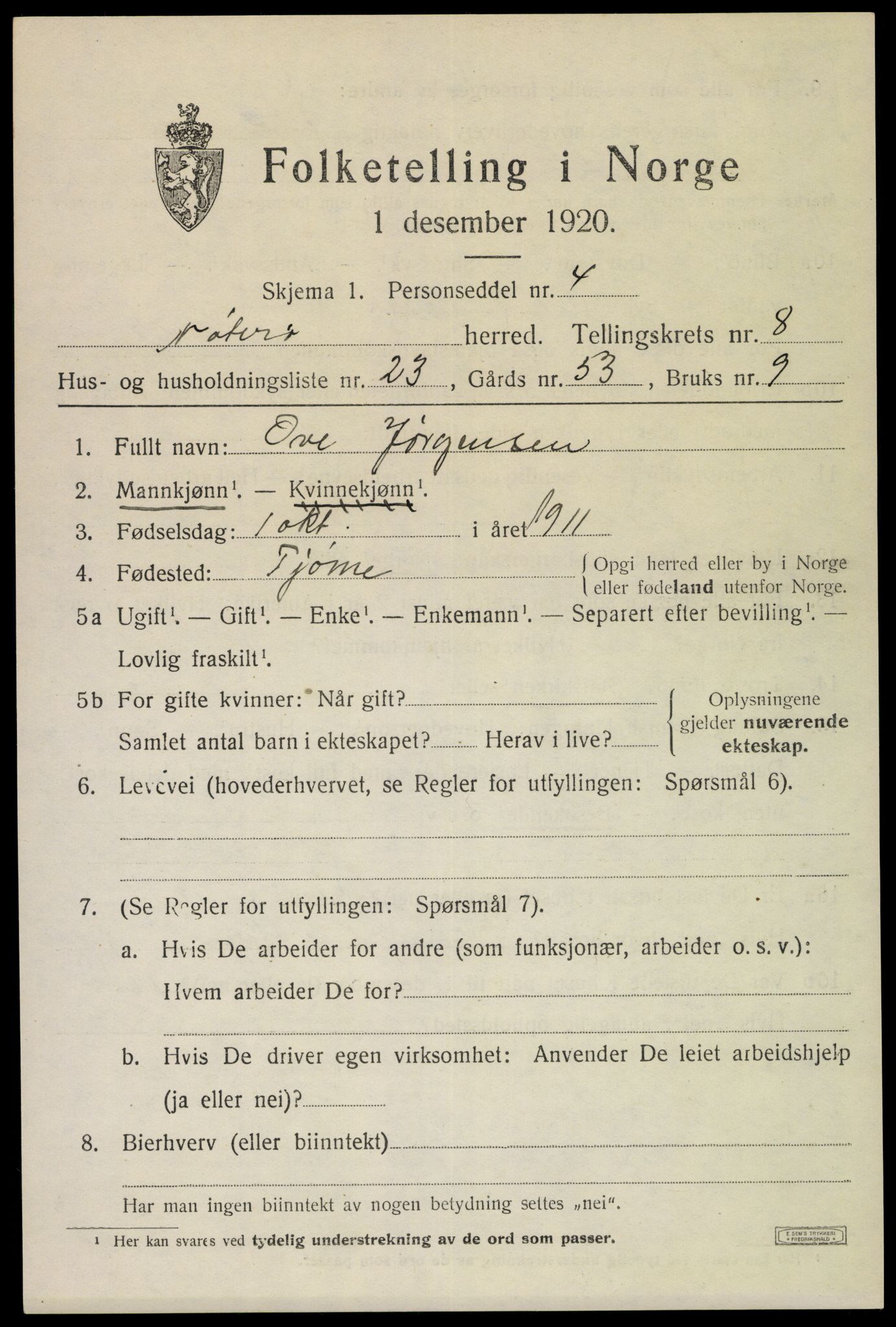 SAKO, 1920 census for Nøtterøy, 1920, p. 10639