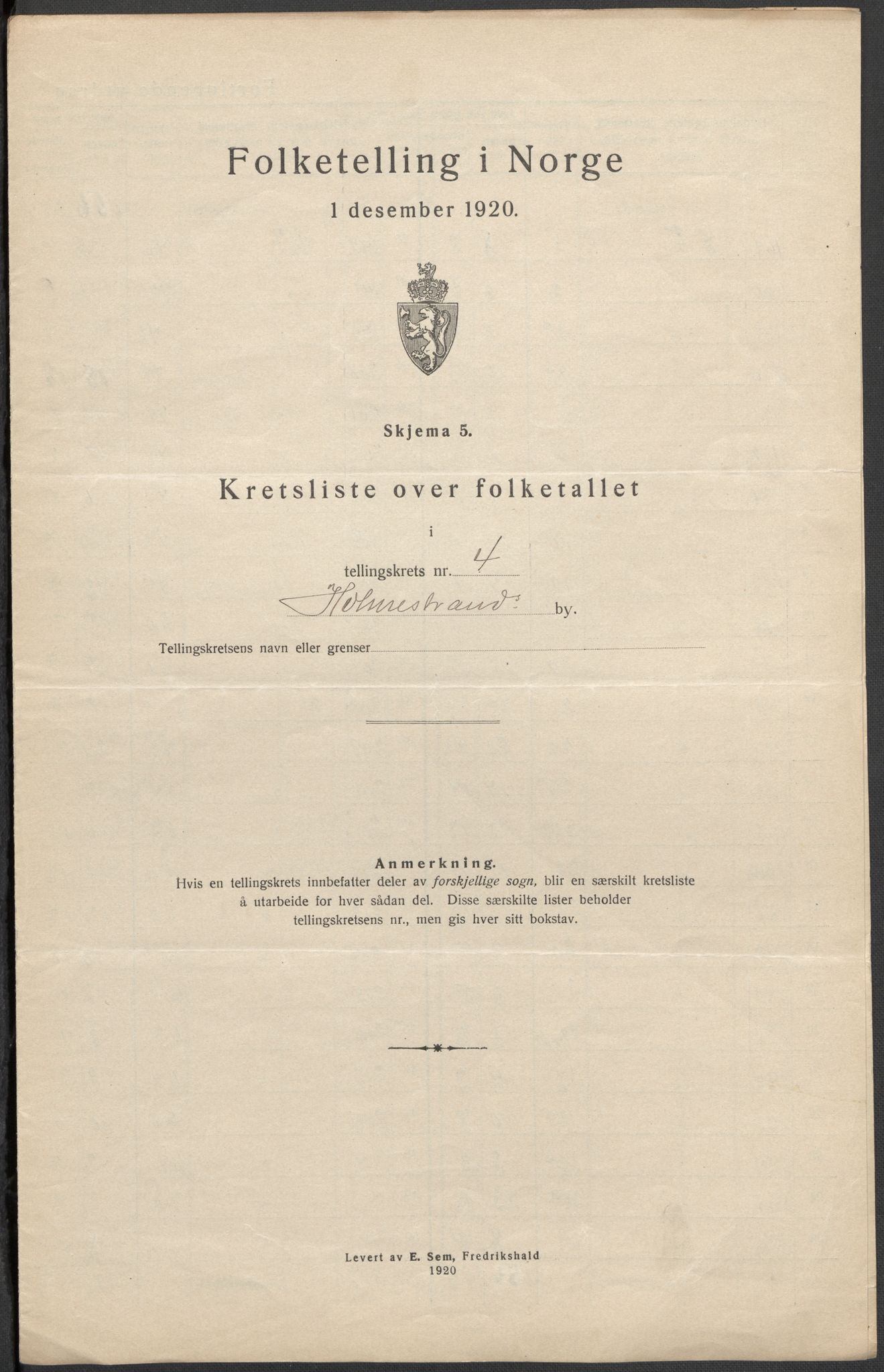 SAKO, 1920 census for Holmestrand, 1920, p. 13