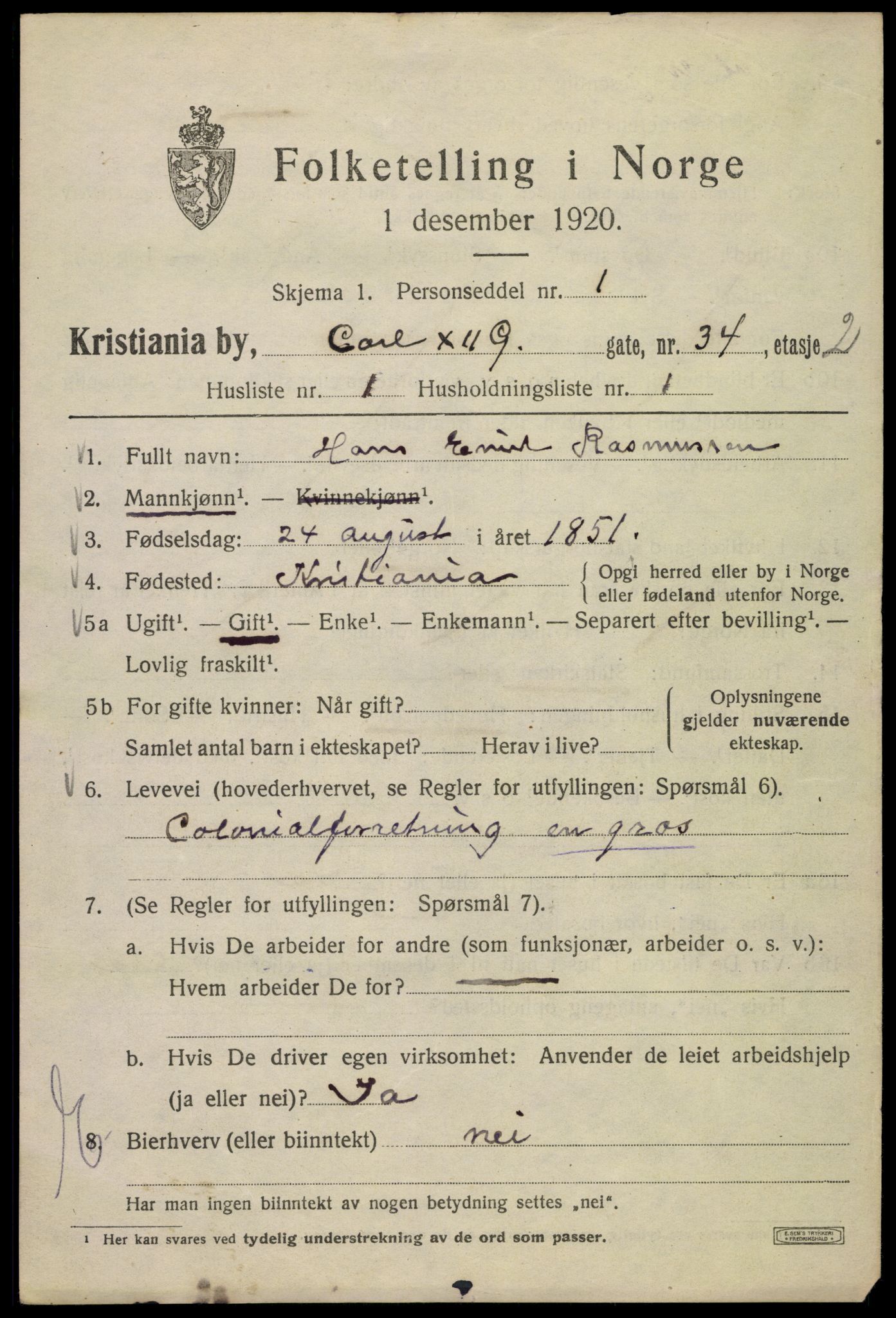 SAO, 1920 census for Kristiania, 1920, p. 329979