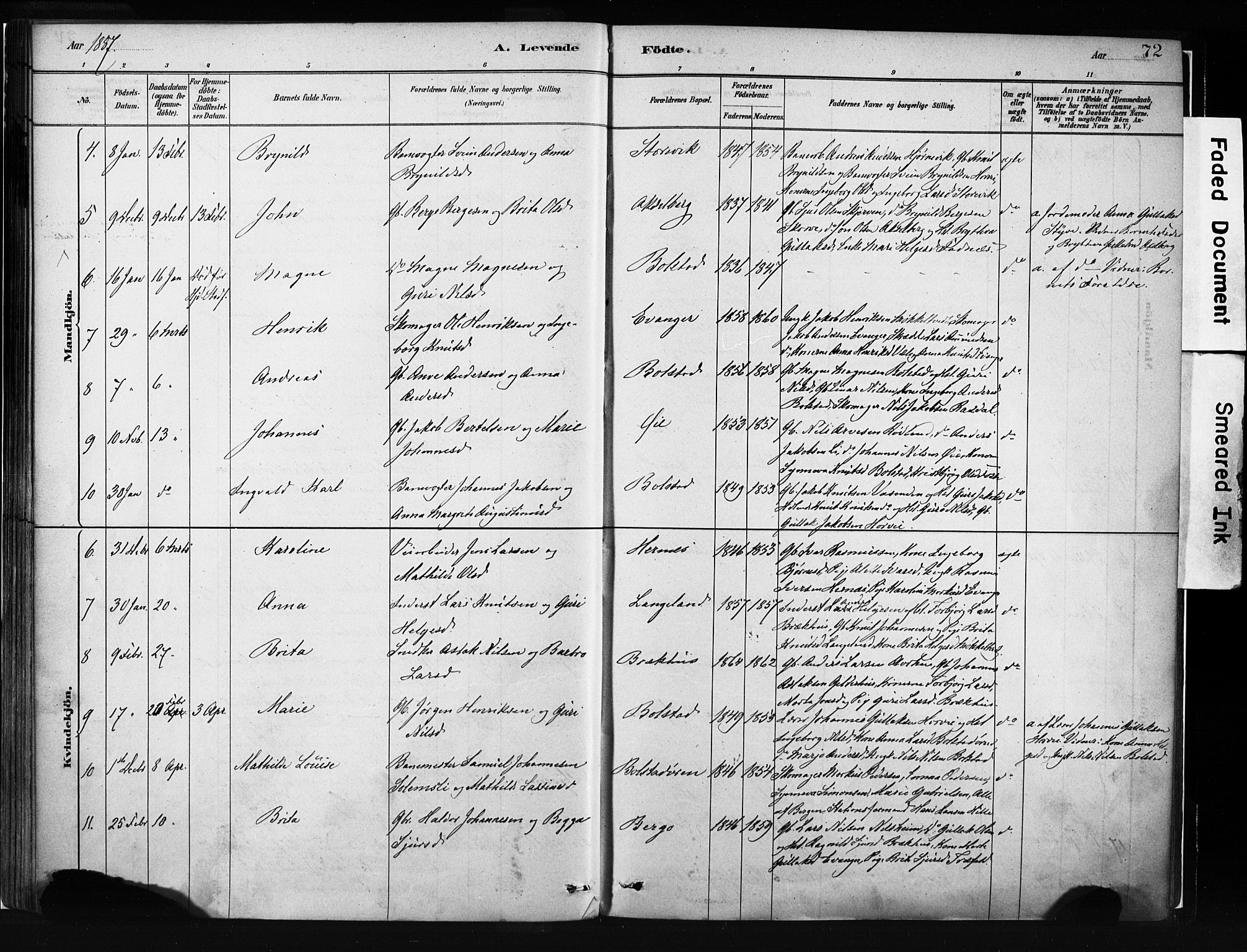 Evanger sokneprestembete, SAB/A-99924: Parish register (official) no. A 1, 1877-1899, p. 72