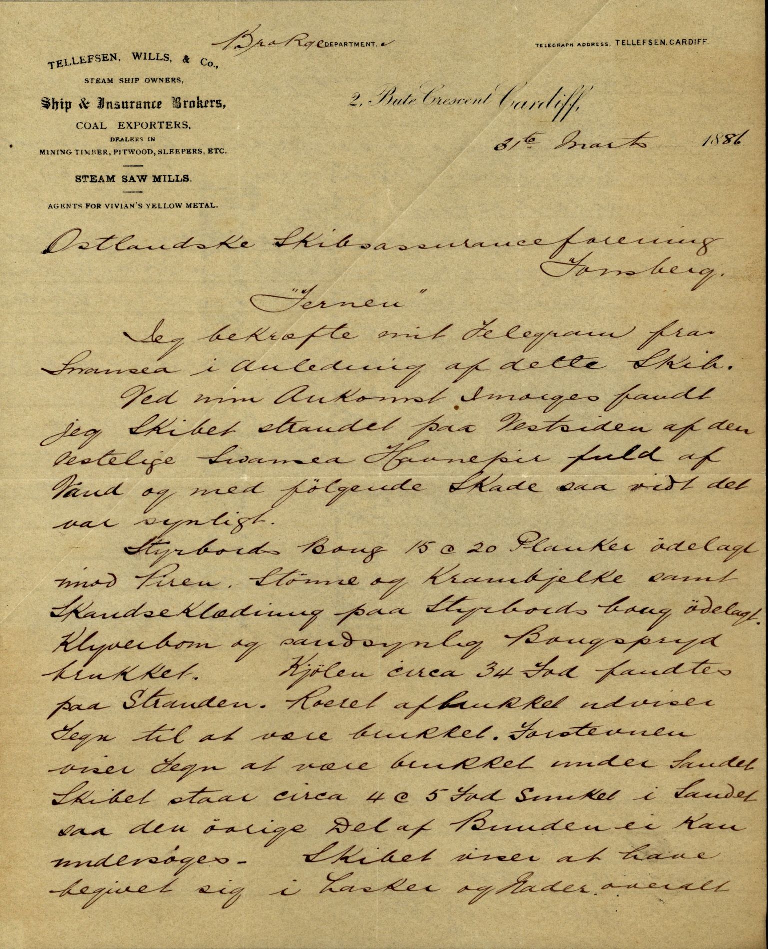 Pa 63 - Østlandske skibsassuranceforening, VEMU/A-1079/G/Ga/L0019/0003: Havaridokumenter / Empress, Eigil, Dato, Jarlen, Valhalla, Ternen, 1885-1886, p. 71