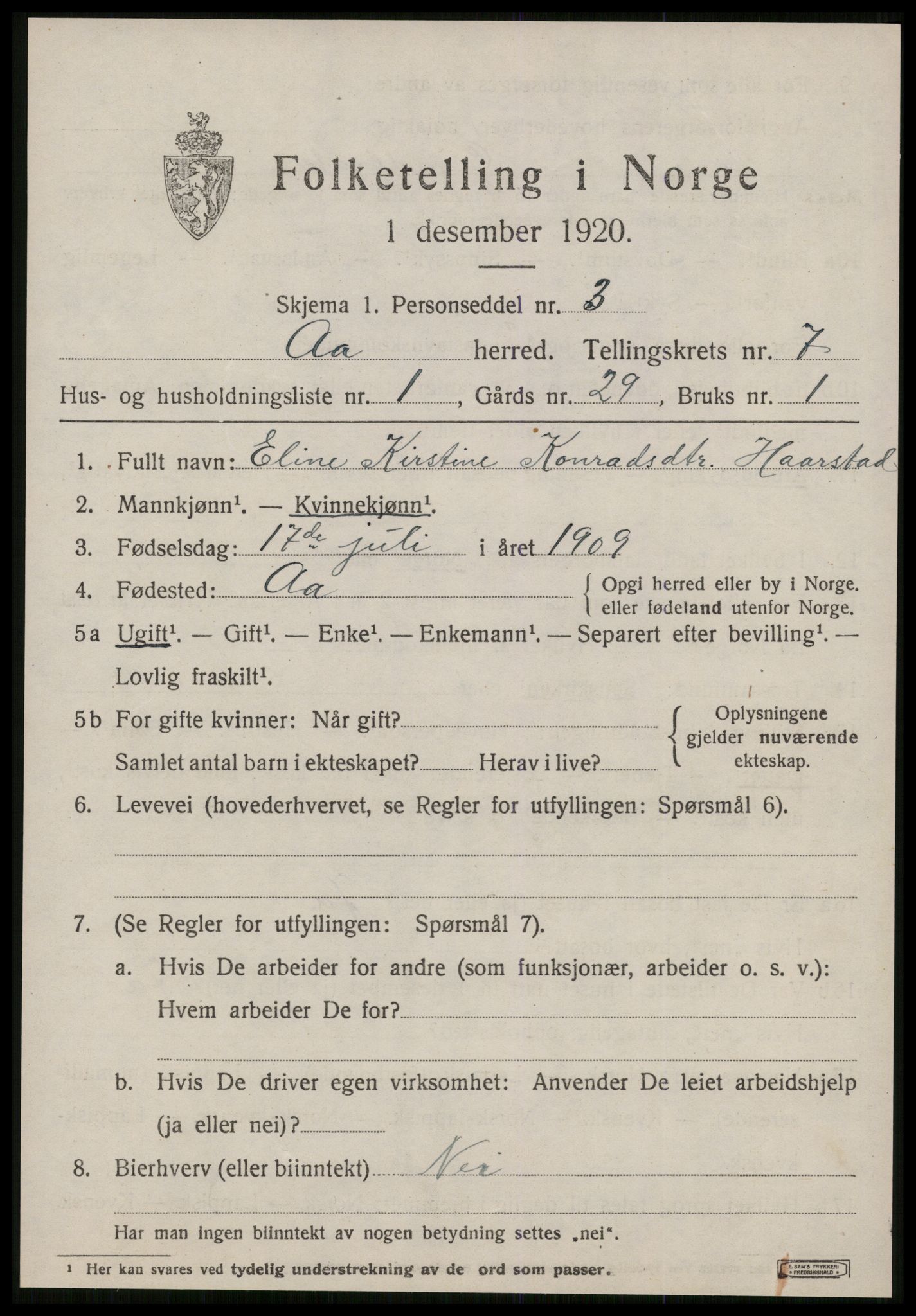 SAT, 1920 census for Å, 1920, p. 2898