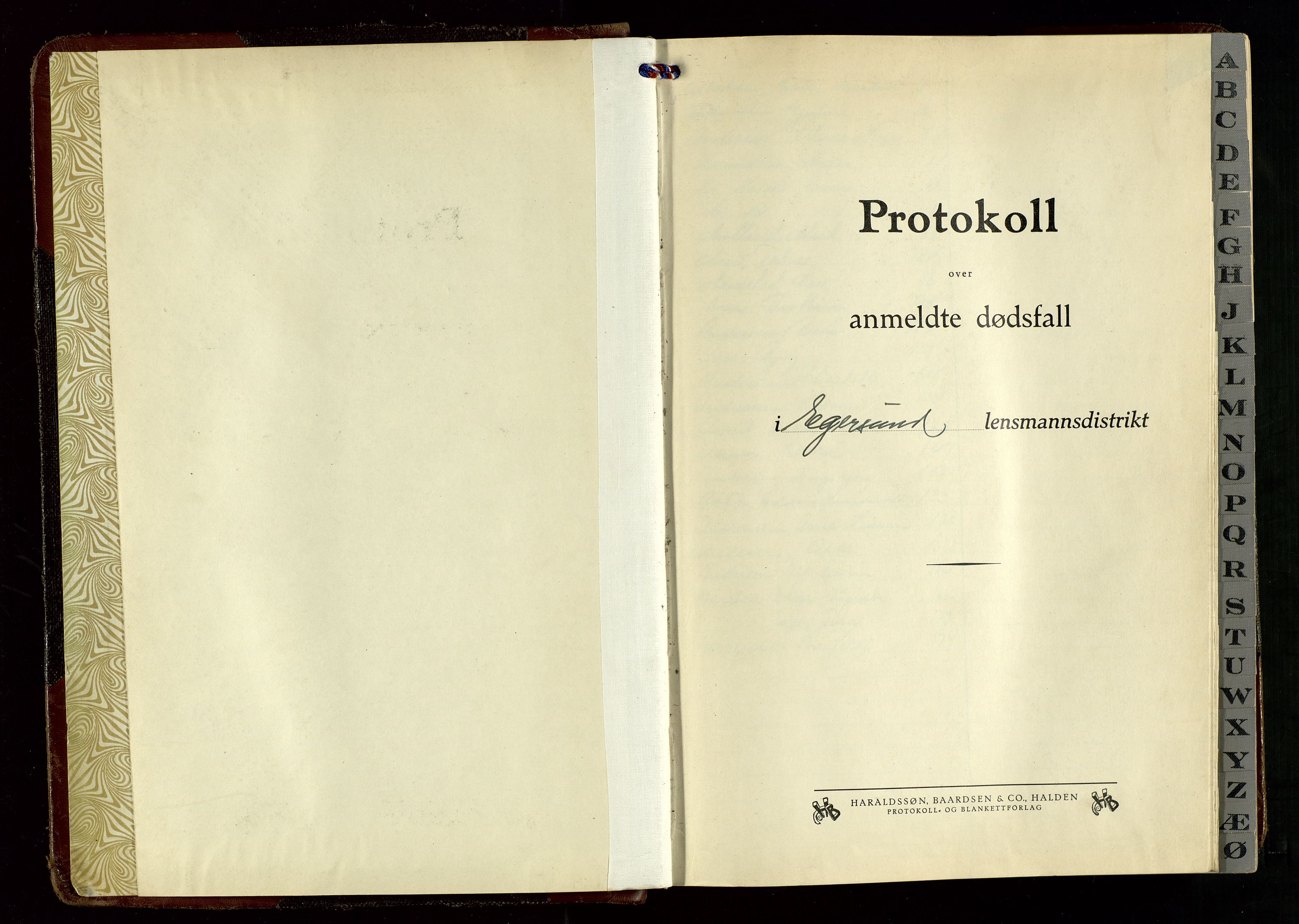 Eigersund lensmannskontor, SAST/A-100171/Gga/L0015: "Protokoll over anmeldte dødsfall" m/alfabetisk navneregister, 1941-1946