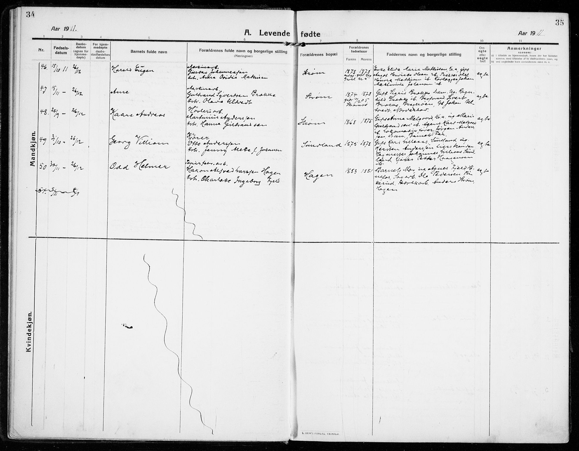 Strømsgodset kirkebøker, AV/SAKO-A-324/F/Fa/L0002: Parish register (official) no. 2, 1910-1920, p. 34-35