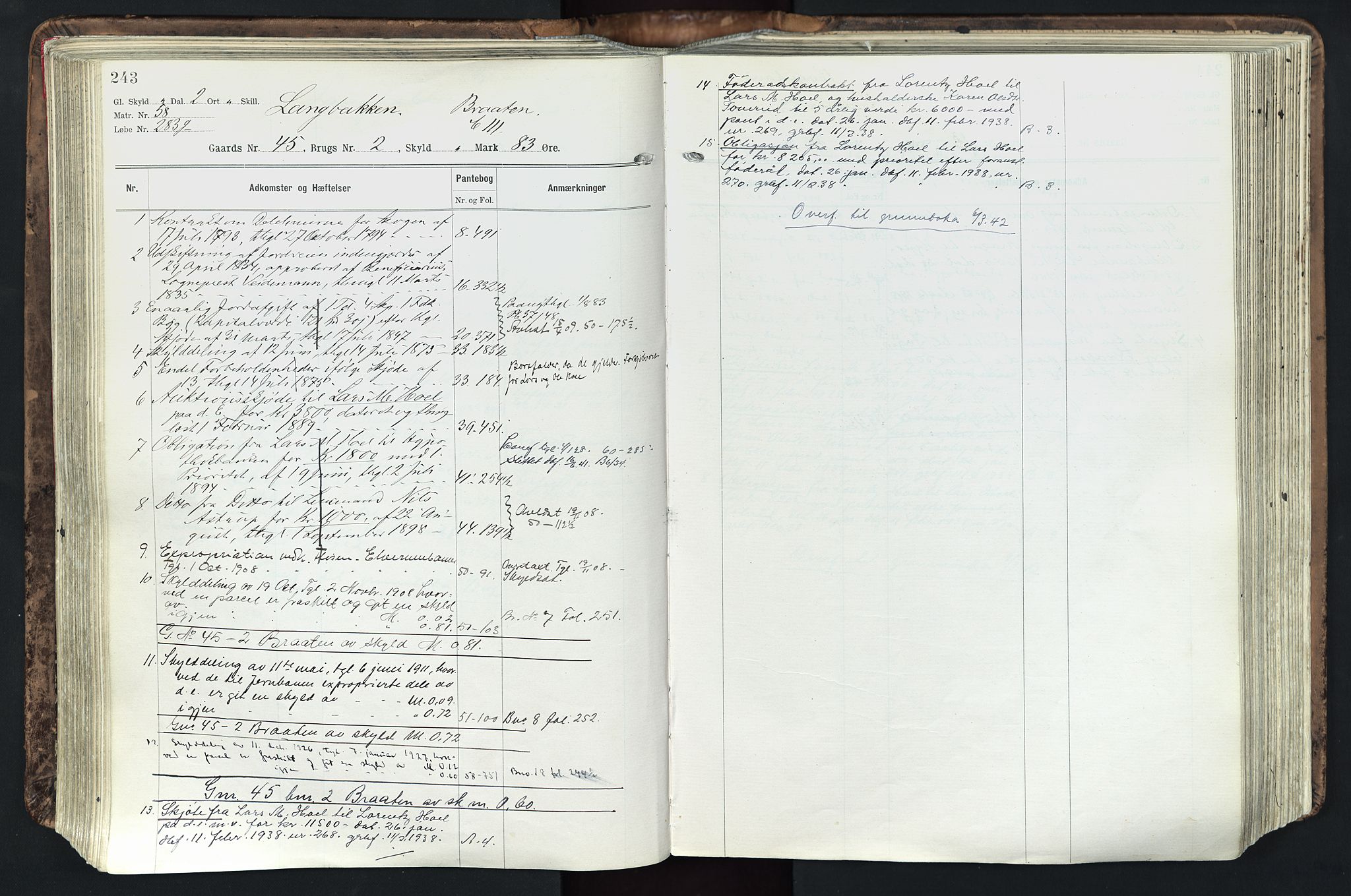 Solør tingrett, AV/SAH-TING-008/H/Ha/Hak/L0003: Mortgage register no. III, 1900-1935, p. 243