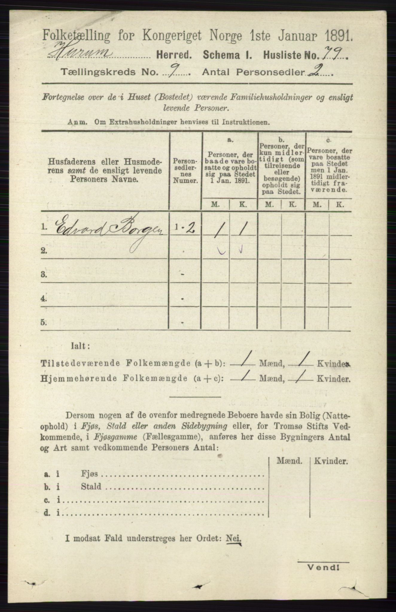 RA, 1891 census for 0628 Hurum, 1891, p. 2806