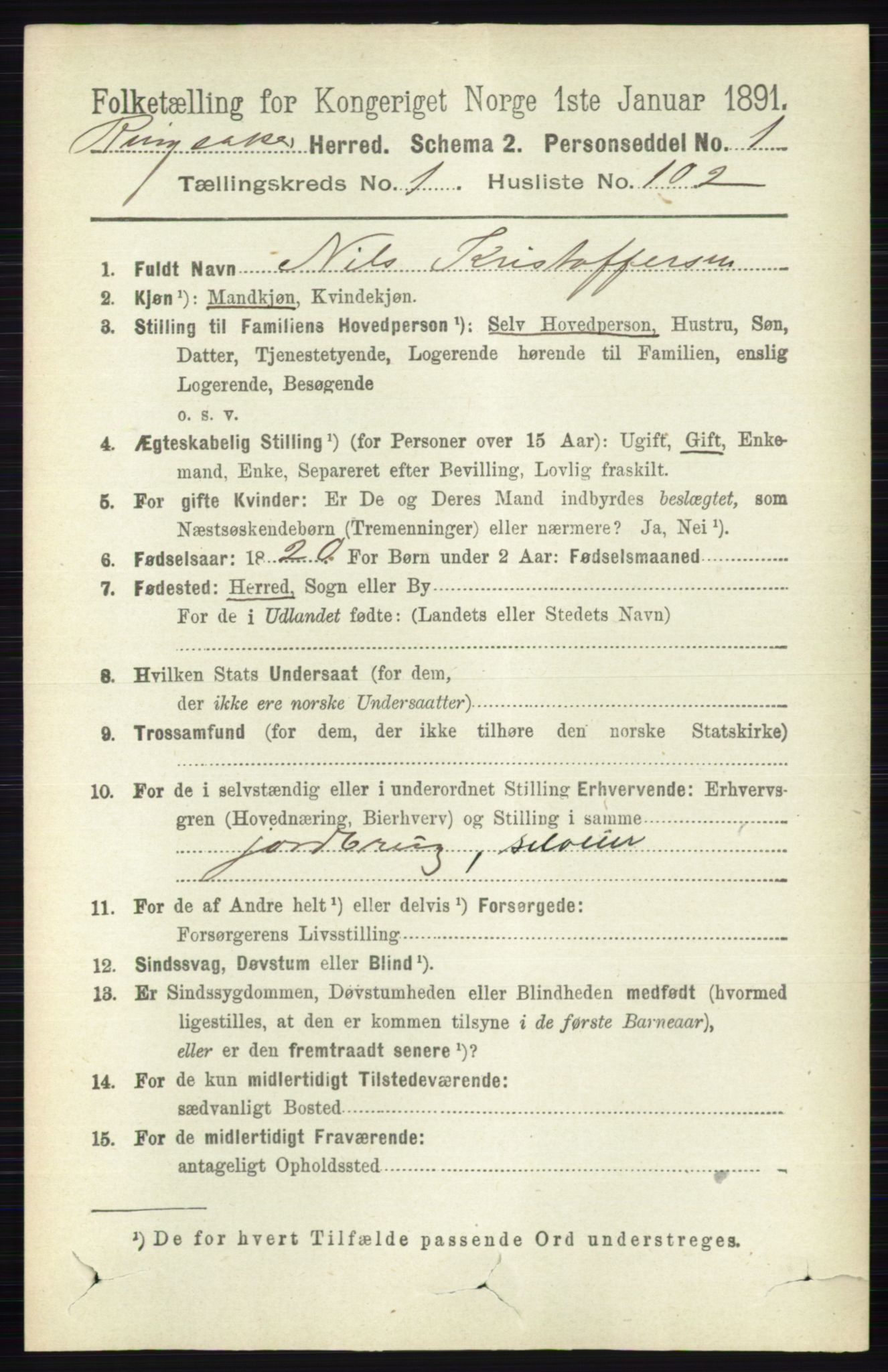 RA, 1891 census for 0412 Ringsaker, 1891, p. 735