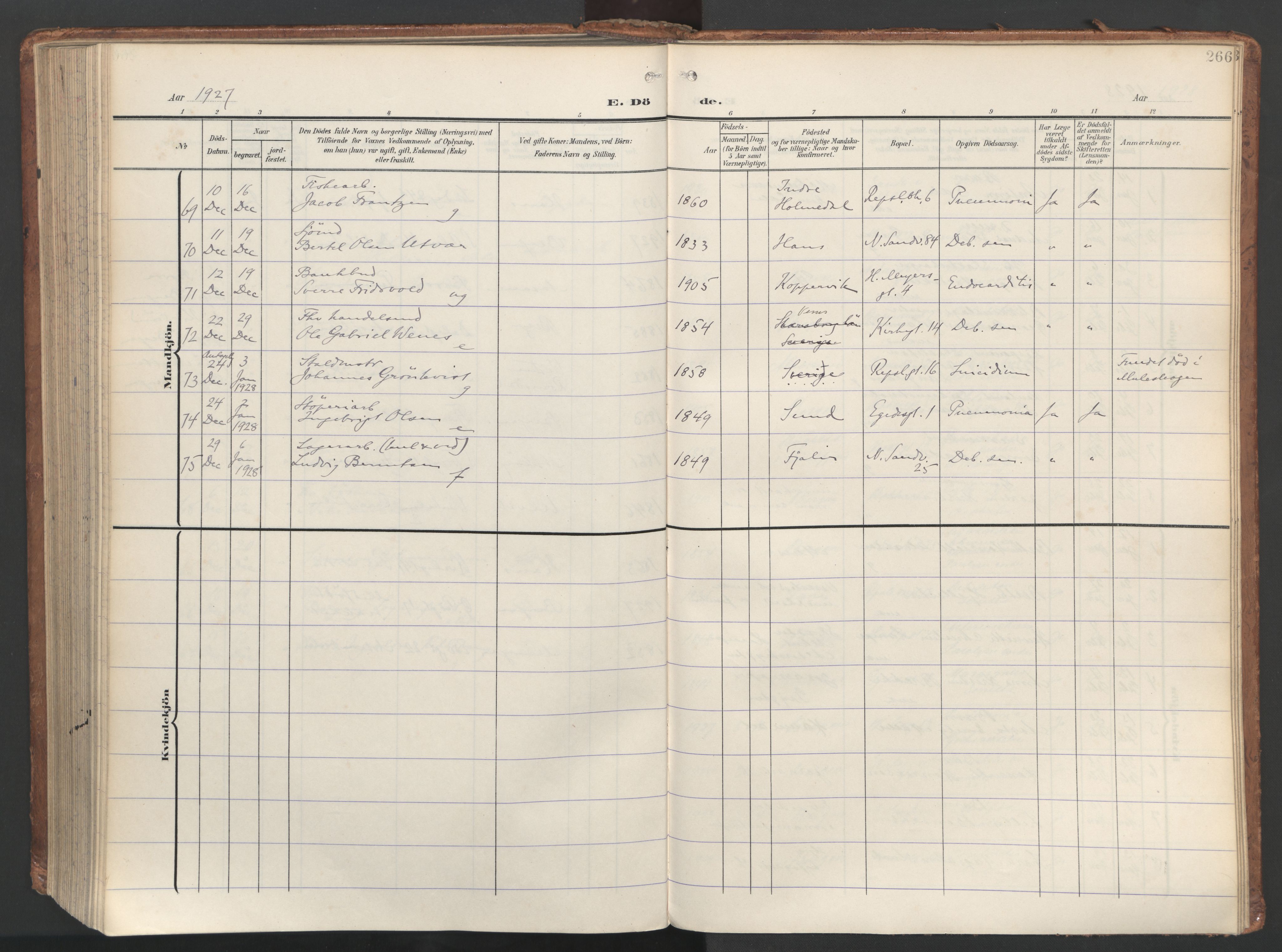 Sandviken Sokneprestembete, AV/SAB-A-77601/H/Ha/L0019: Parish register (official) no. E 2, 1905-1933, p. 266