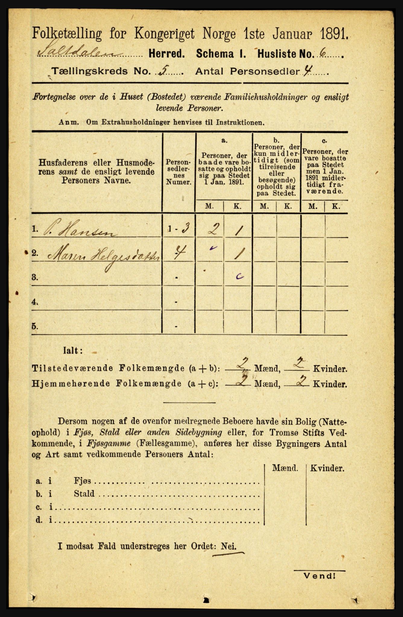 RA, 1891 census for 1840 Saltdal, 1891, p. 2720