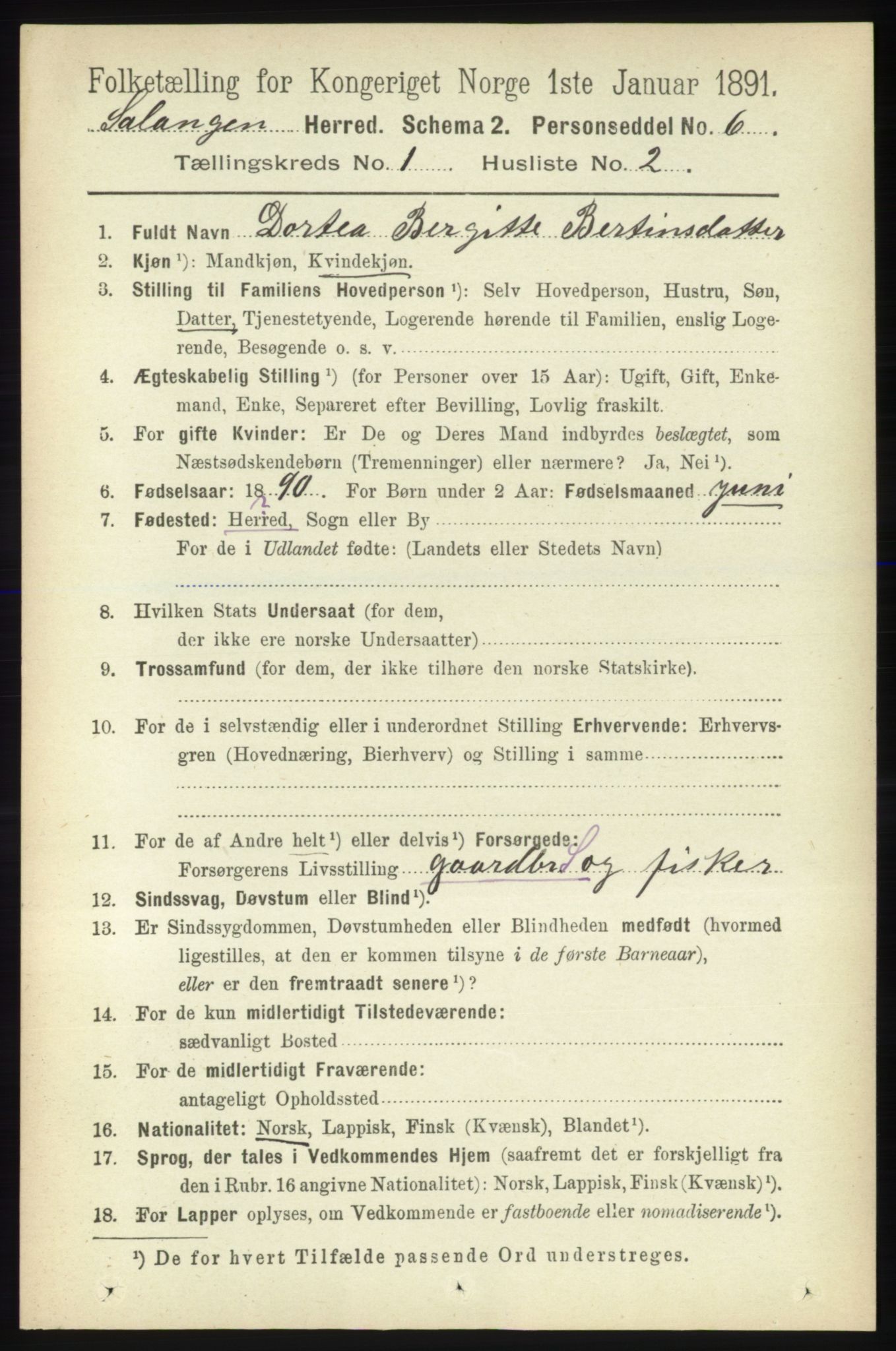 RA, 1891 census for 1921 Salangen, 1891, p. 81