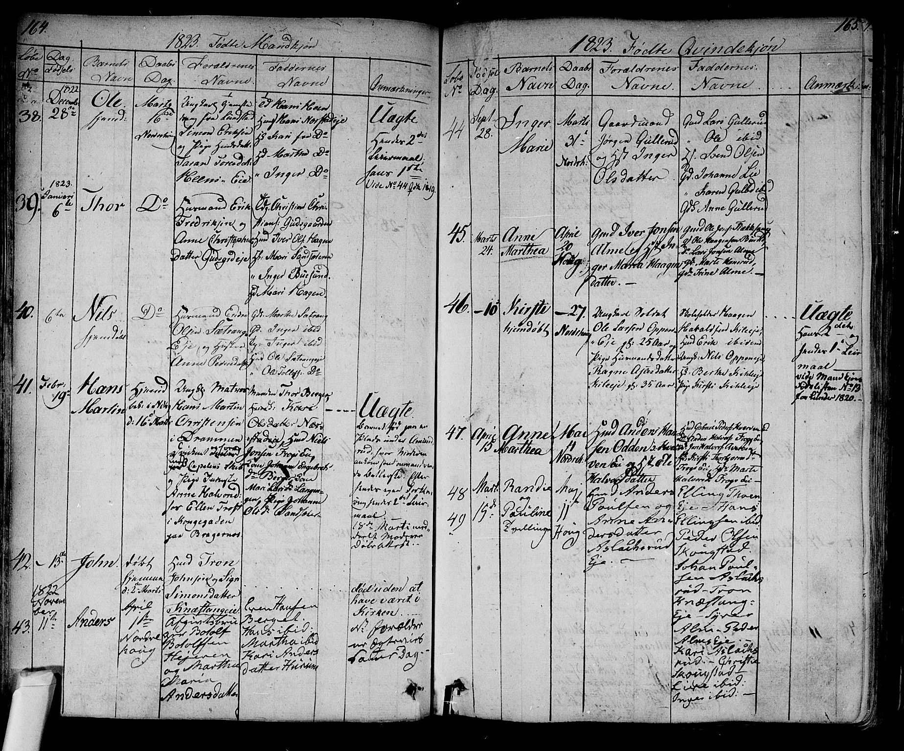 Norderhov kirkebøker, AV/SAKO-A-237/F/Fa/L0009: Parish register (official) no. 9, 1819-1837, p. 164-165