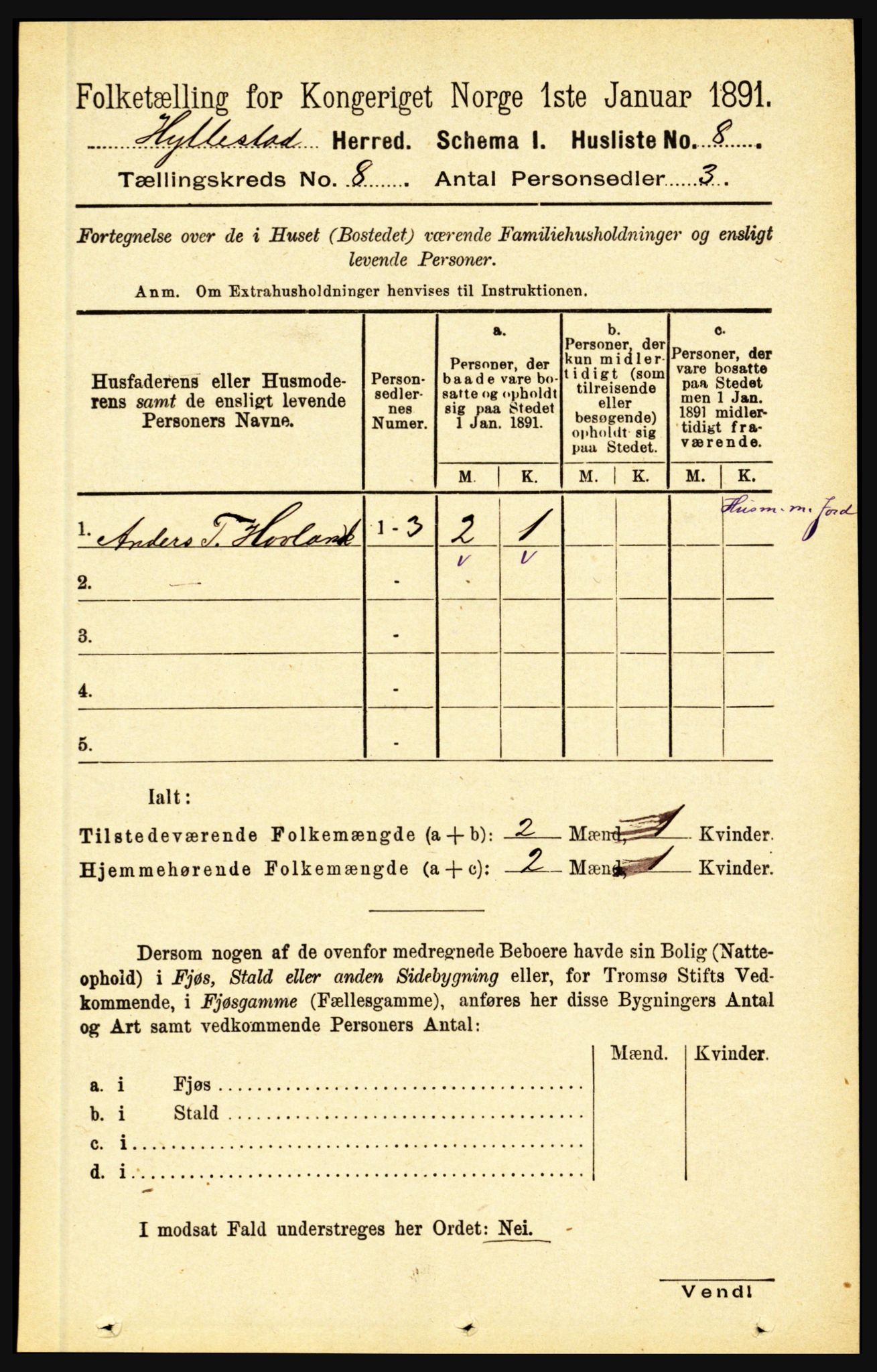 RA, 1891 census for 1413 Hyllestad, 1891, p. 1287